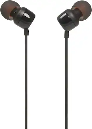 Front. JBL - JBL TUNE 110 BLACK In-Ear Tangle-Free Wired Headphones (Black).