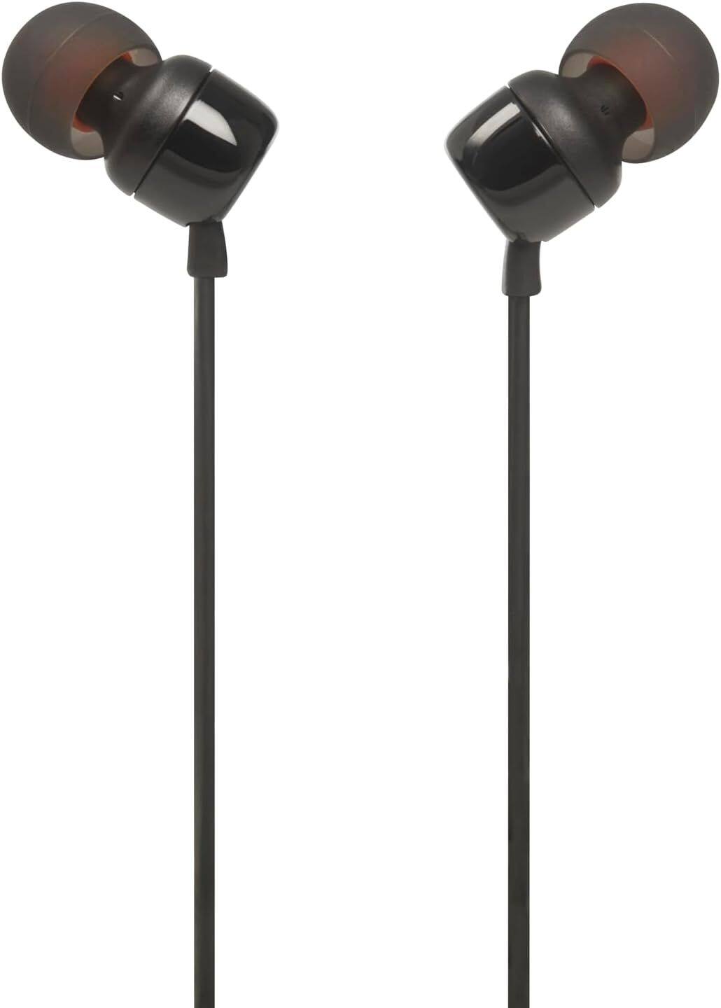 JBL - TUNE 110 BLACK In-Ear Tangle-Free Wired Headphones (Black)