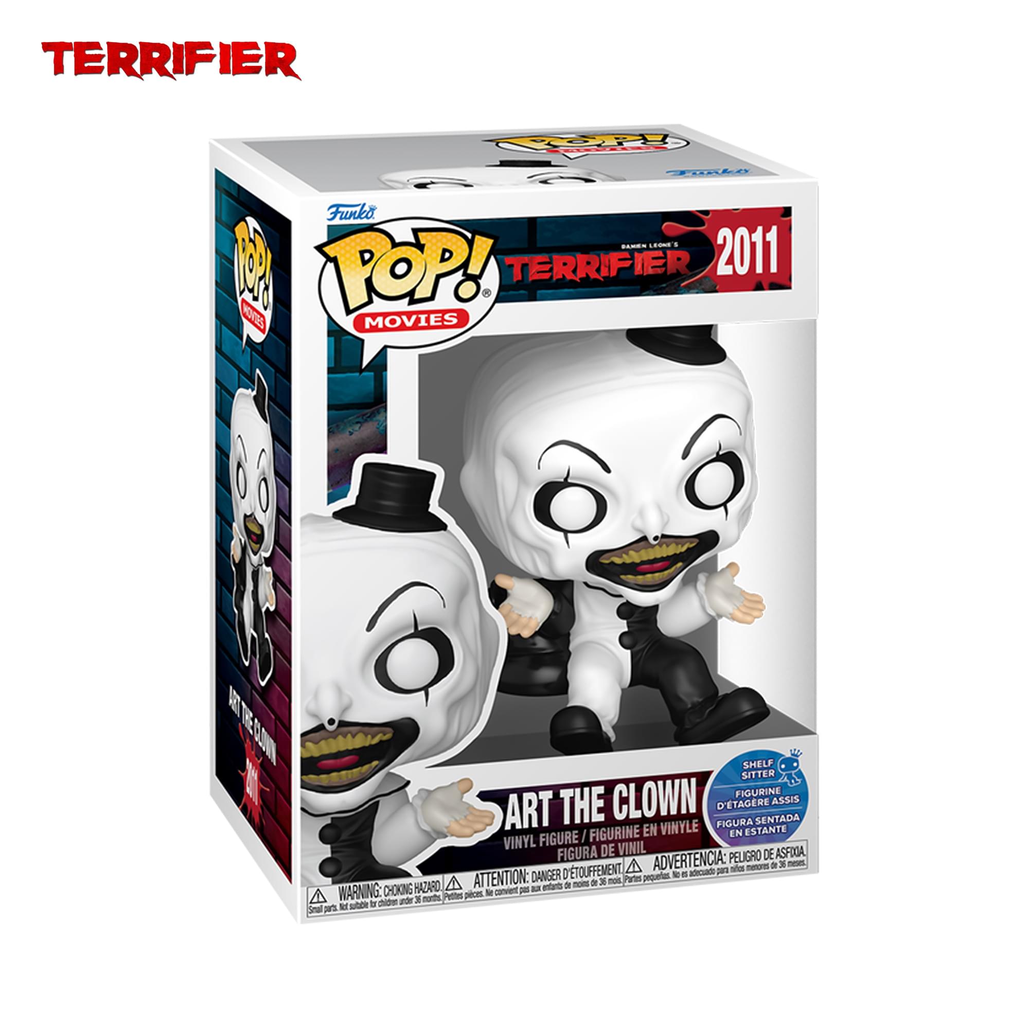 TERRIFIER Fp FIXLO Funko - Lom 1 W POP! TERRIFIER 2011 MOVIES W 00K SHELP SITTER CLOWN FIGURINE THE D'TAGERE ASSIS ART EN VINYLE FIGURA SENTADA FIGURINE EN ESTANTE VINYL FIGURE FIGURA DE VINIL DE ASFIGA ADVERTENCIA: PELIGRO - - - 3 D'ETOUFFEMENT - p Ble DANGER prquetun - . HAZARO ATTENTION: - nr 9 - a x non N WARNING: CHOKING Petites pices - samviet - -d a 3 mot NE whee Sra a
