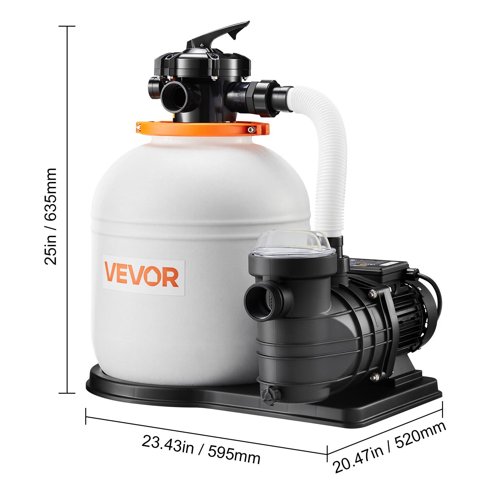 635mm / 25in  
VEVOR  
23.43in / 595mm  
20.47in / 520mm