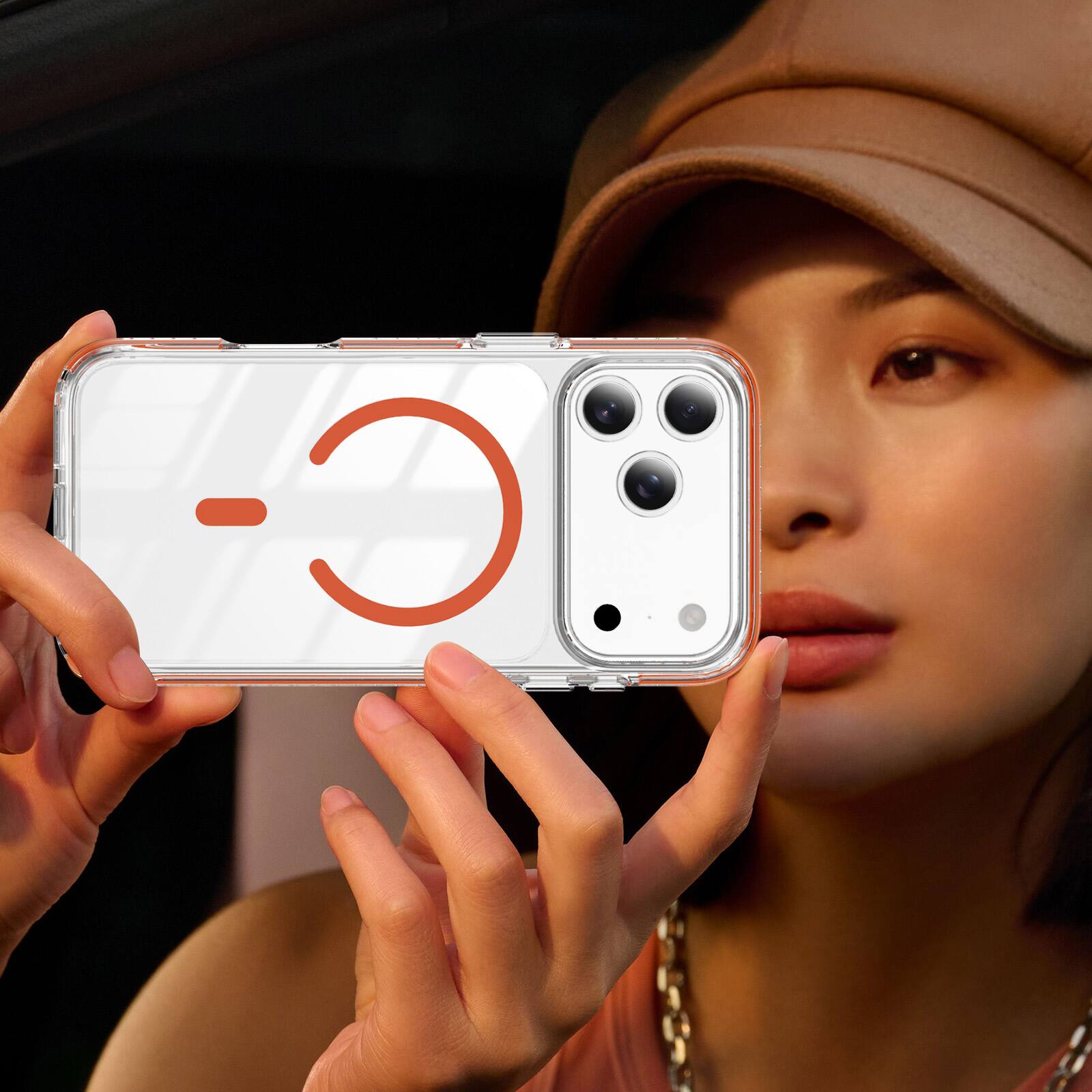 Alt View 3. UUCOVER - Magnetic Clear Case for Apple iPhone 17 Pro Max, Compatible with MagSafe, Anti-slip Bumper Anti-Scratch Phone Back Cover - Orange.