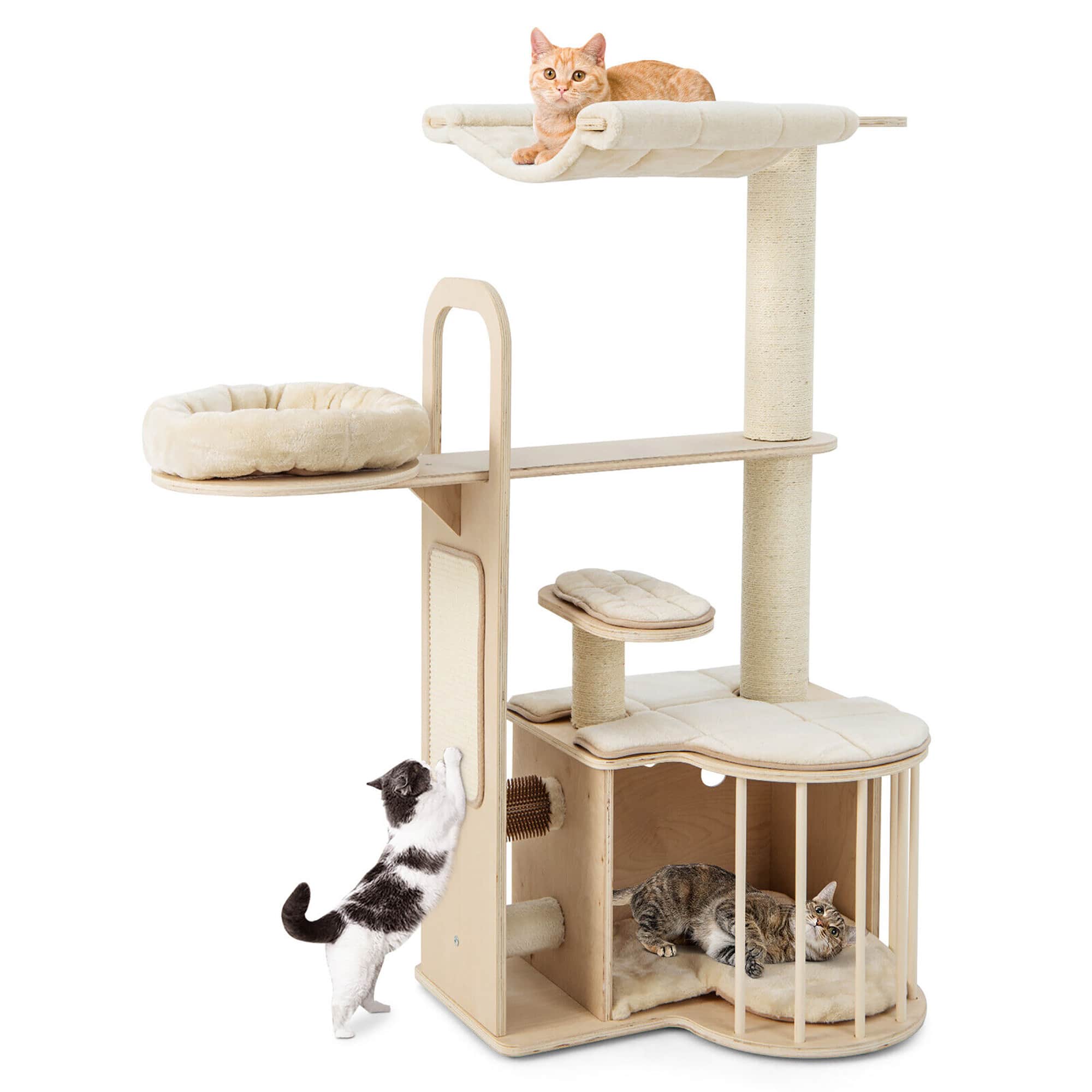 Gymax - 55'' Tall Cat Tree Tower Multi-Layer Wooden Activity Center w/ Rest Condo & Hammock price history on PriceWatchPro