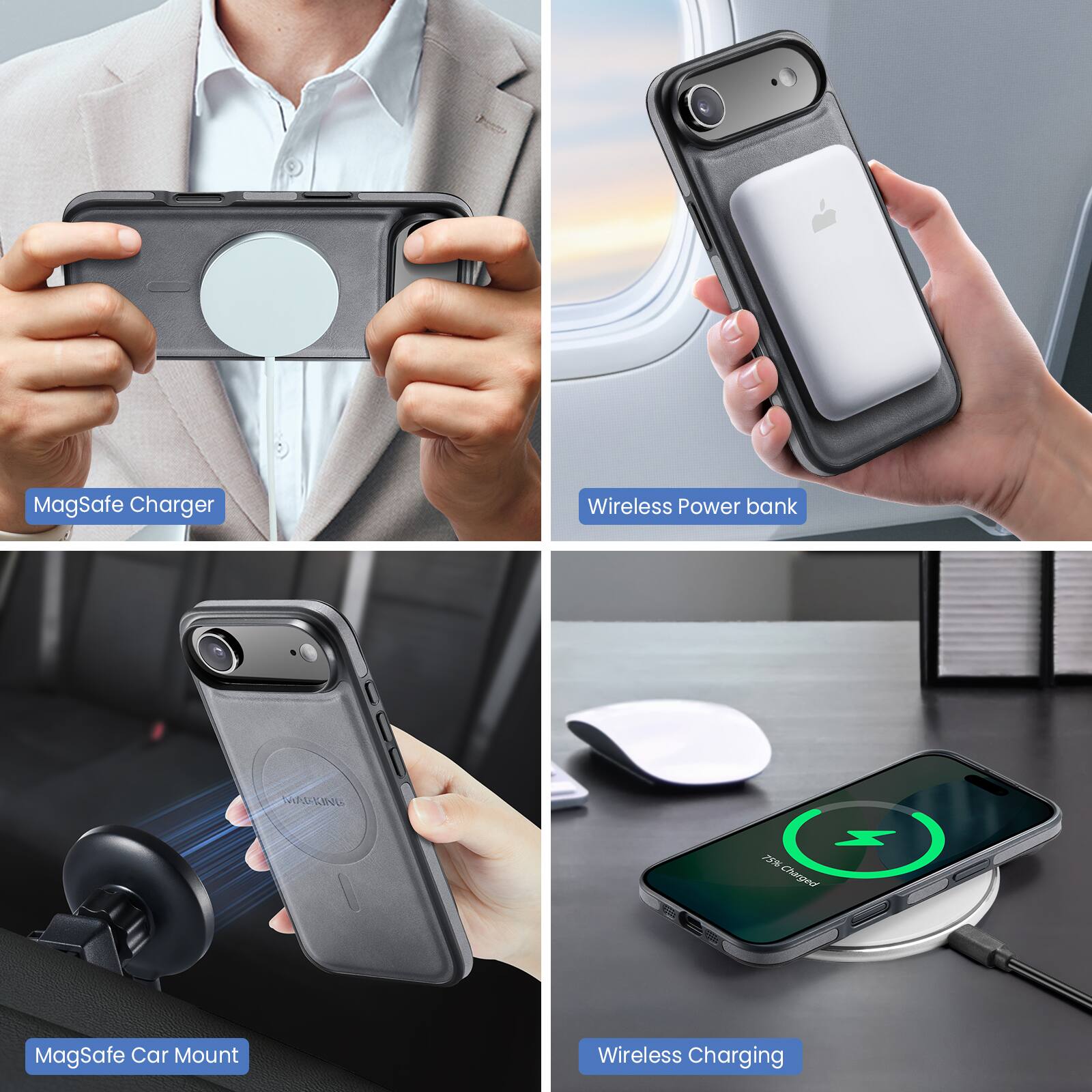 MagSafe Charger  
Wireless Power bank  
MagSafe Car Mount  
Wireless Charging