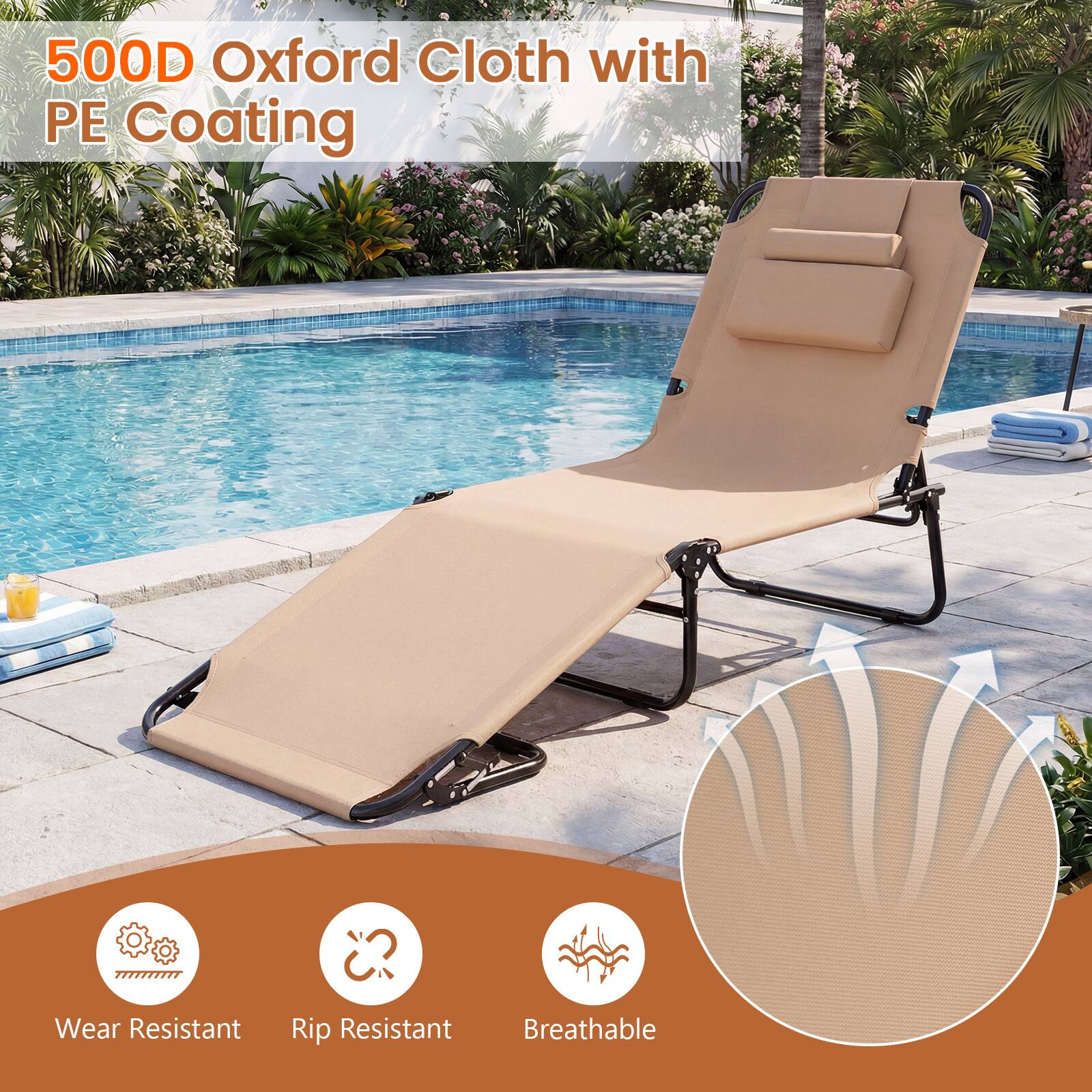 500D Oxford Cloth with PE Coating  
Wear Resistant  
Rip Resistant  
Breathable