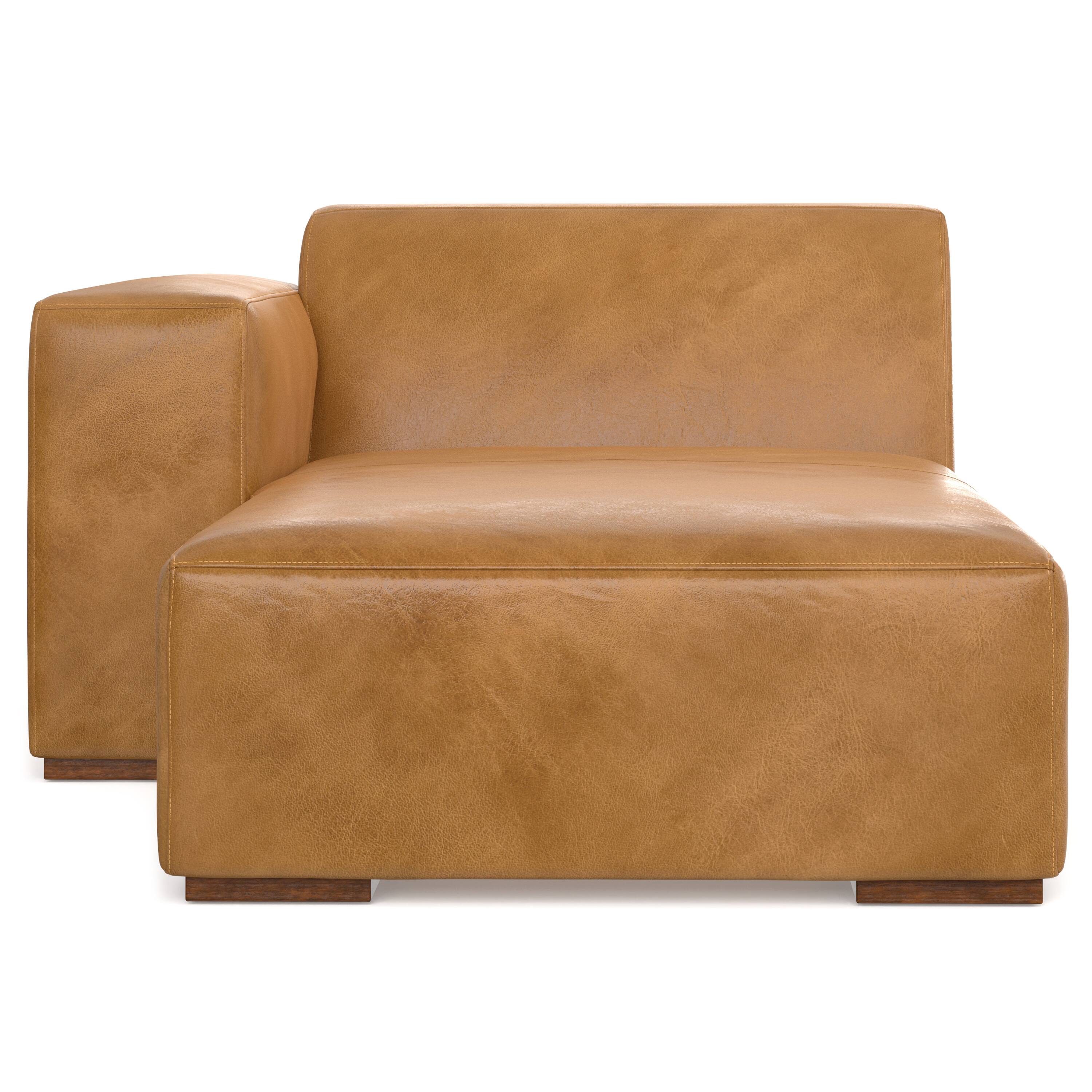 Left. Simpli Home - Rex Left Chaise Sofa Module in Genuine Leather - Sienna.