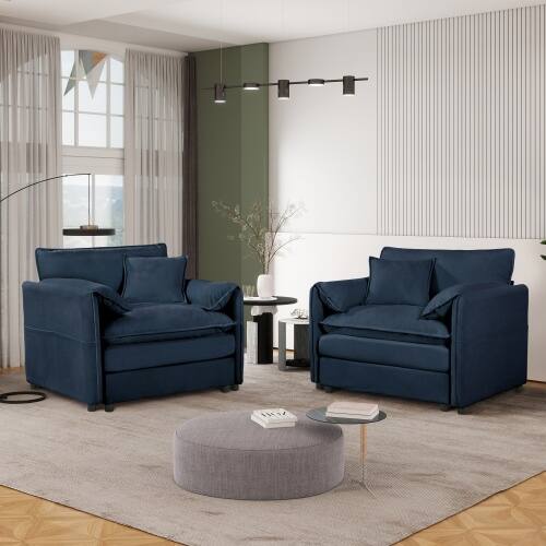Anysun - Oversized Chenille Accent Chair Set of 2 - Comfy Single Sofa Chairs with Large Seat for Living Room or Bedroom - Blue price history on PriceWatchPro