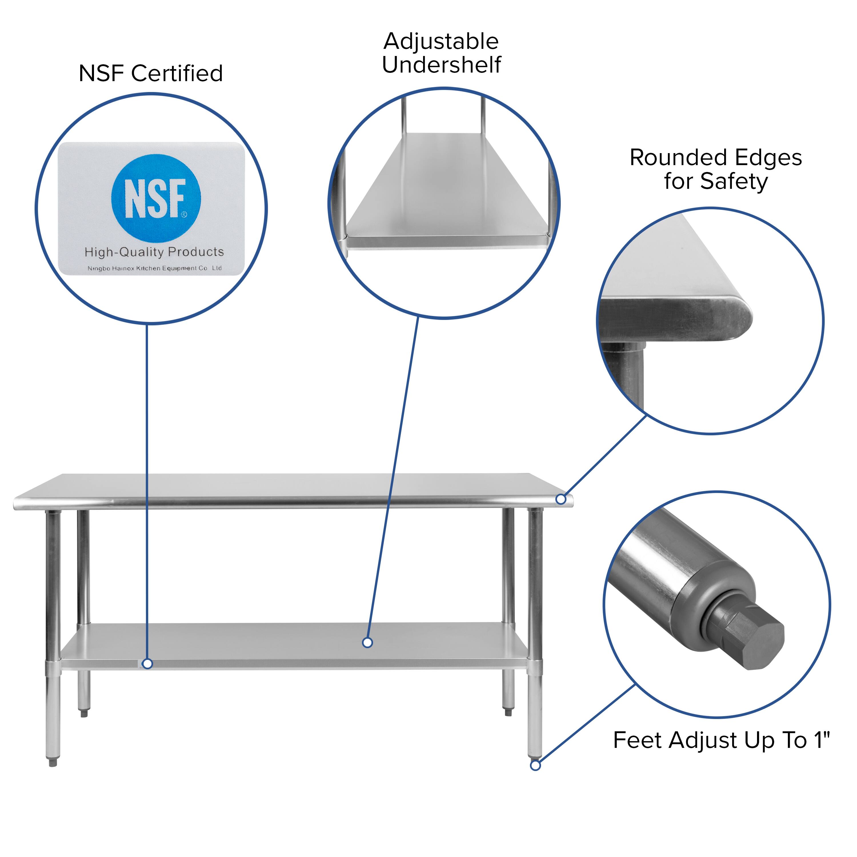 NSF Certified Adjustable Undershelf  
NSF  
Rounded Edges for Safety  
High-Quality Products  
Feet Adjust Up To 1"