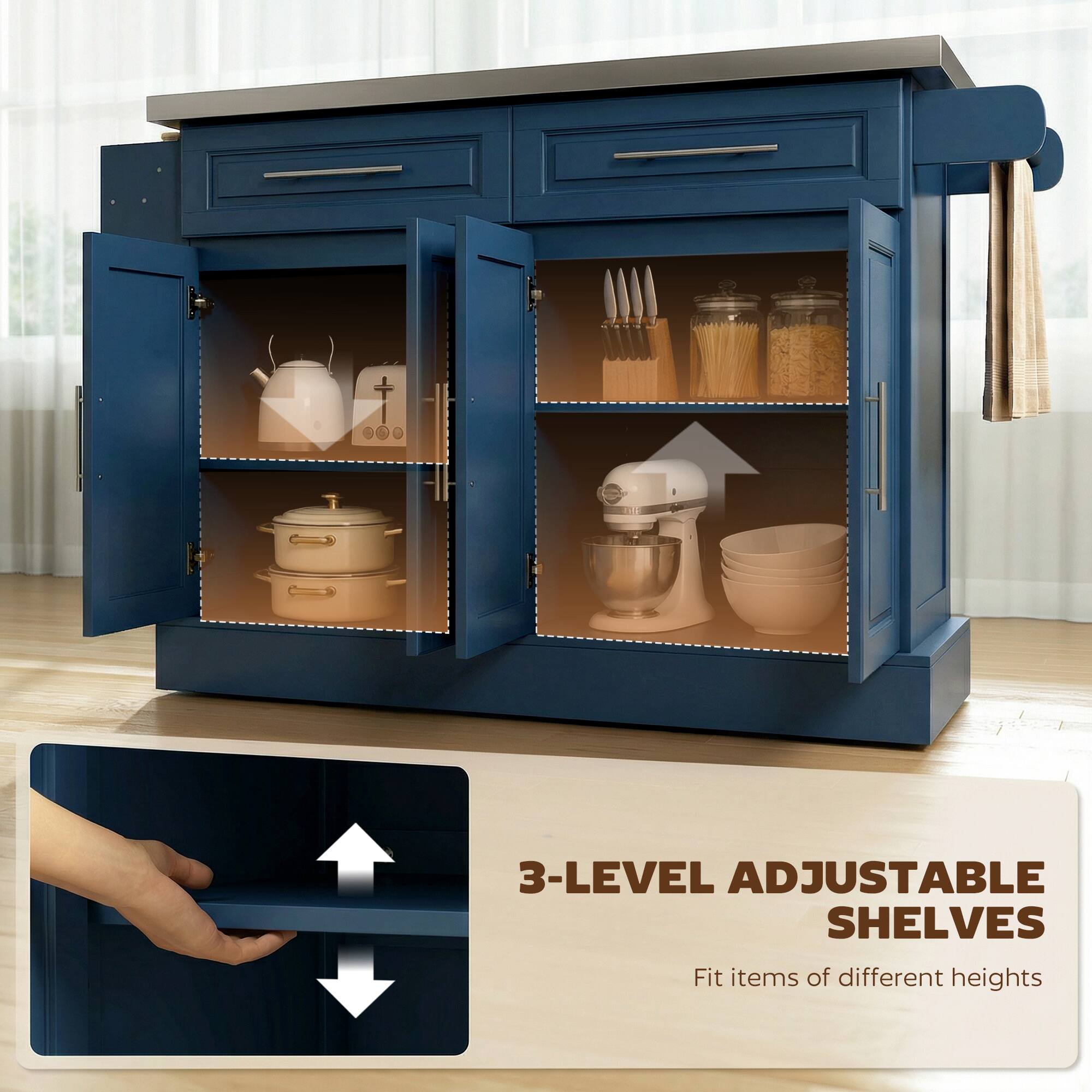3-LEVEL ADJUSTABLE SHELVES  
Fit items of different heights