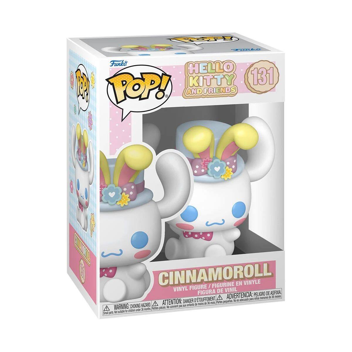 Sure, here is the corrected and grouped text from the image:

---

**Funko POP!**

**HELLO KITTY AND FRIENDS**

**131**

**CINNAMOROLL**

**VINYL FIGURE / FIGURINE EN VINYLE / FIGURA DE VINIL**

**WARNING: CHOKING HAZARD - Small parts. Not for children under 3 years.**

**ADVERTENCIA: PEIGRÓ DE ASFIIA - D'ADVERTÈNCIA: Peuigro de asfixia. No conviene para menores de 3 años.**

**ATTENTION: DANGER - Petite pièce. Ne convient pas aux enfants de moins de 3 ans.**

---

This text is from the packaging of the Funko POP! vinyl figure of Cinnamoroll from Hello Kitty and Friends.