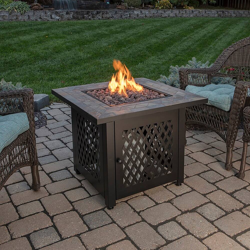 Best Buy Mr. BarBQ Outdoor Fire Pit with Slate Tile Mantel Black