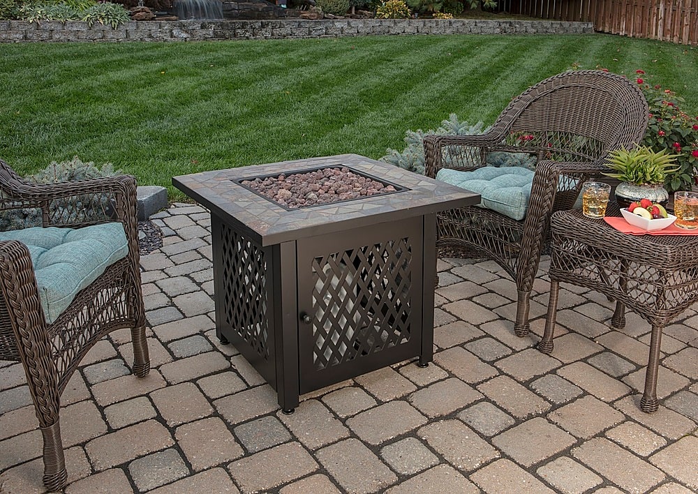 Best Buy Mr. BarBQ Outdoor Fire Pit with Slate Tile Mantel Black