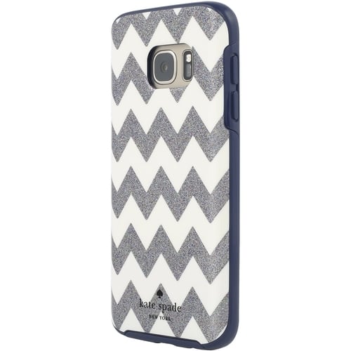 kate spade new york - Hybrid Hardshell Case for Samsung Galaxy S7 - Navy/Chevron Multi Glitter - Larger Front