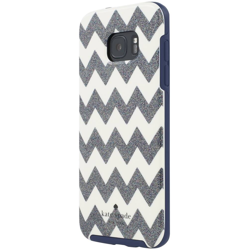 Front. kate spade new york - Hybrid Hardshell Case for Samsung Galaxy S7 edge - Navy/Cream/Chevron Multi Glitter.