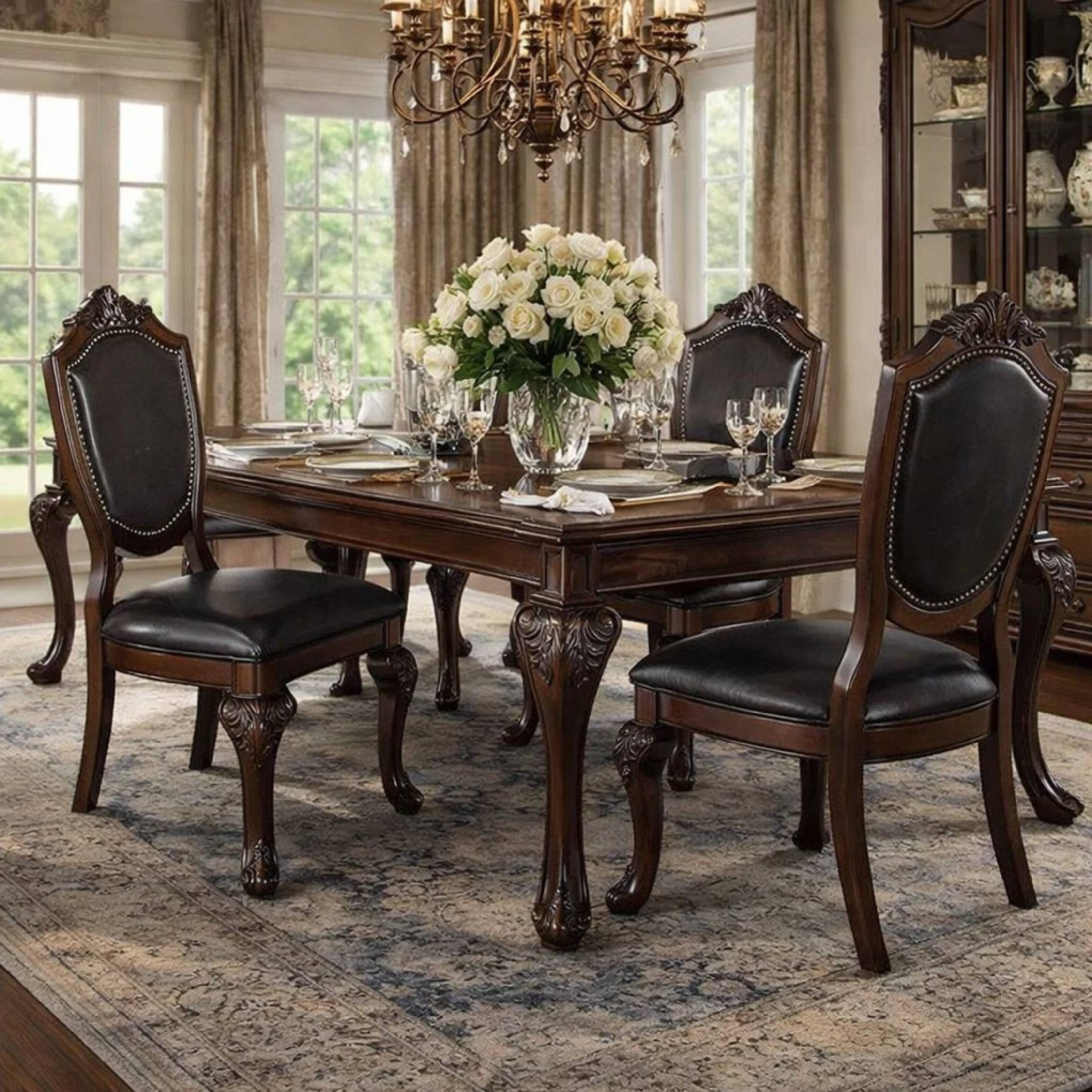 Alt View 6. Manhattan Lane - Traditional Rubber Wood Dining Chair With Faux Leather Upholstery , Set Of 2,Brown - Brown.
