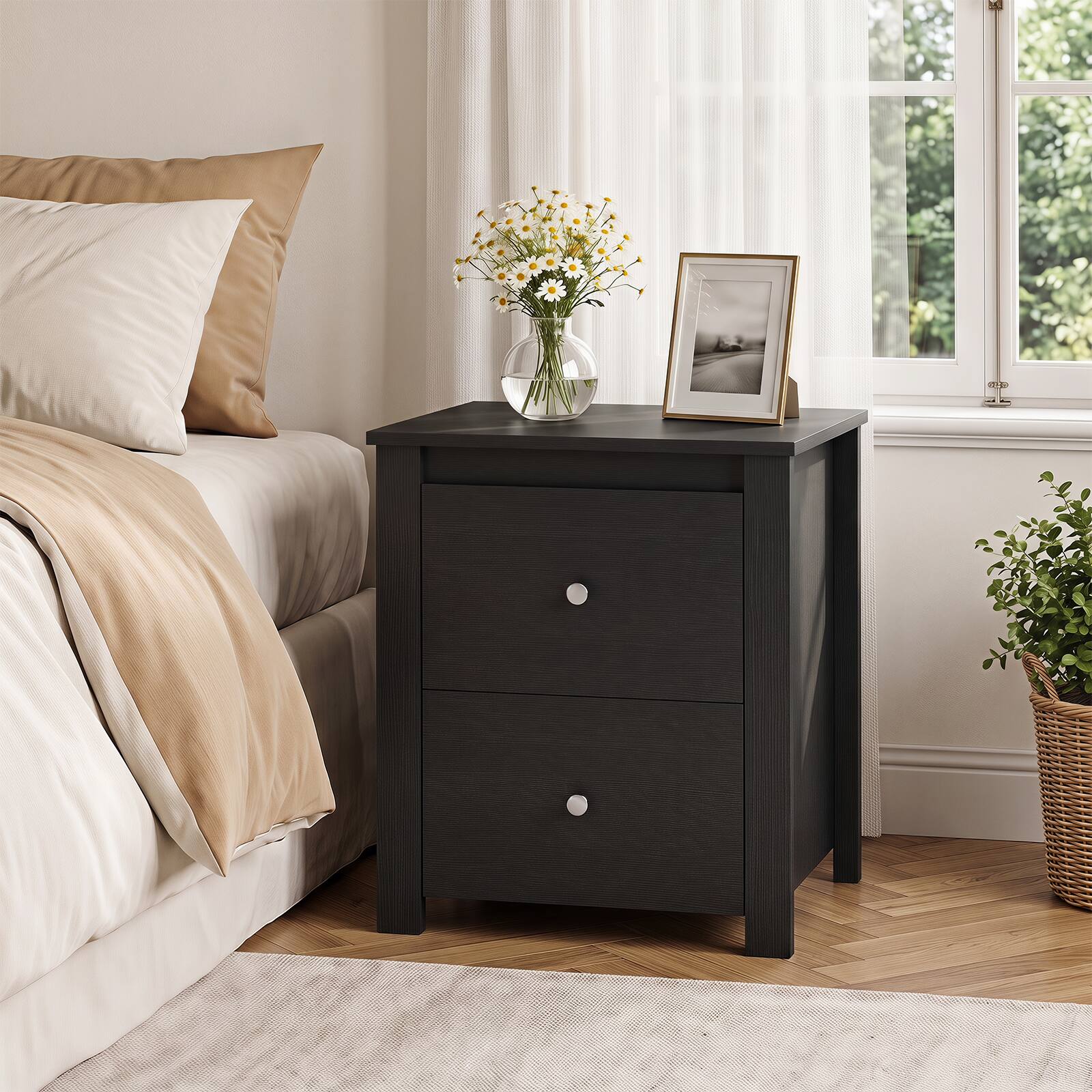 Alt View 3. Gymax - Gymax Nightstand w/2 Drawers Modern Bedside Table Floor Standing Sofa Side Table Black - Black.