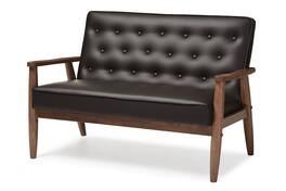 Baxton Studio - Sorrento Mid-century Retro Modern Faux Leather Upholstered Wooden 2-seater Loveseat - Dark Brown