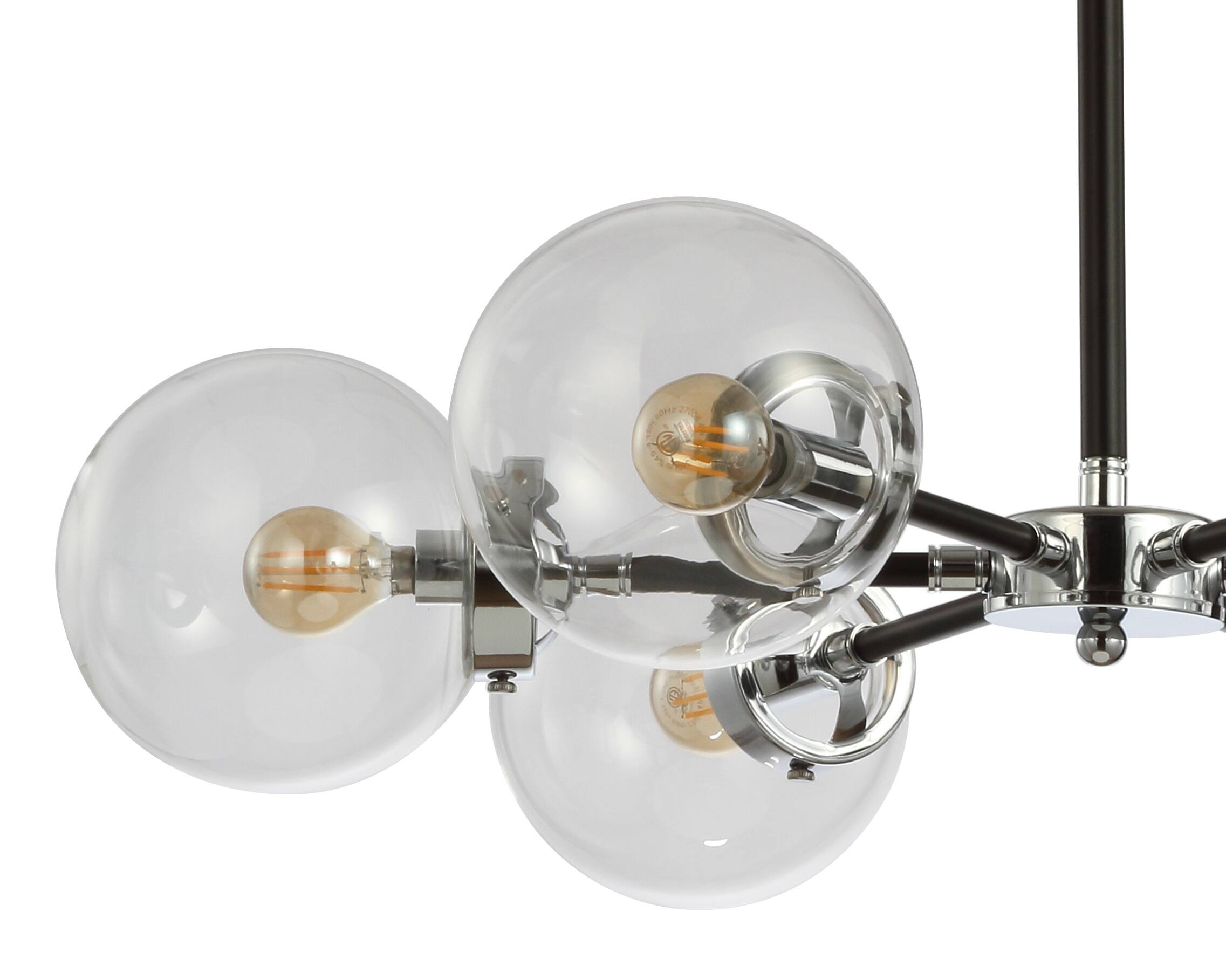 Alt View 4. Jonathan Y - Caleb Adjustable 6-Light 28" Brass Cluster Pendant, Chrome/Black - Chrome/Black.