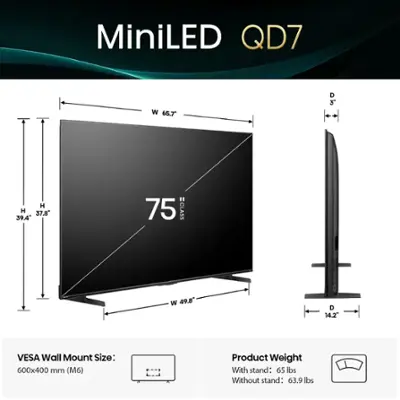 Hisense - 75" Class QD7 Series Mini-LED QLED 4K UHD Smart Fire TV (2025)