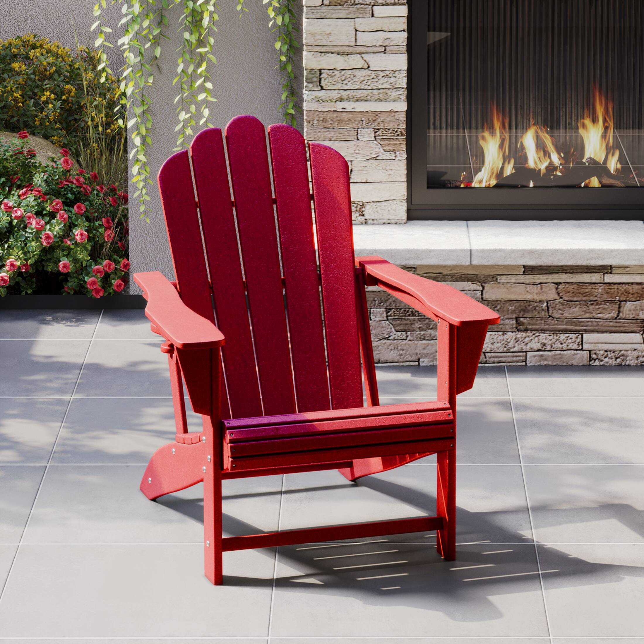 Angle. WestinTrends - WestinTrends Highland Outdoor Patio HDPE Adirondack Chair With Cup Holder - Red.