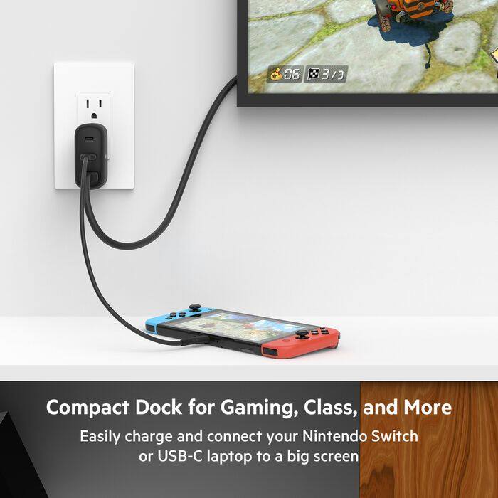Compact Dock for Gaming, Class, and More

Easily charge and connect your Nintendo Switch or USB-C laptop to a big screen