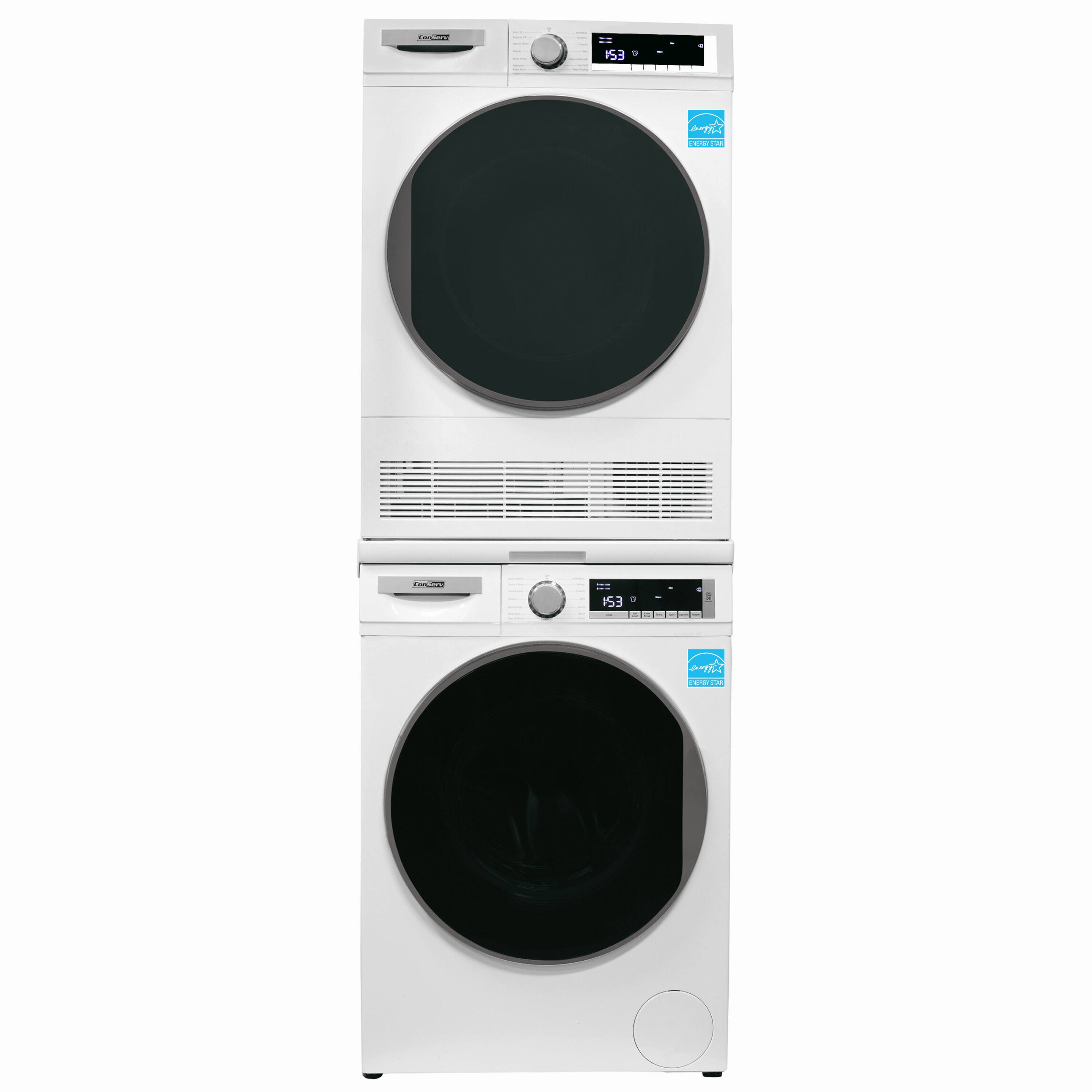 Conserv - LUXE Energy Star Compact Stackable Washer 2.2 cf 110 V+ Electric Dryer 4 Cf Ventless Sensor w/Shelf 220V - White