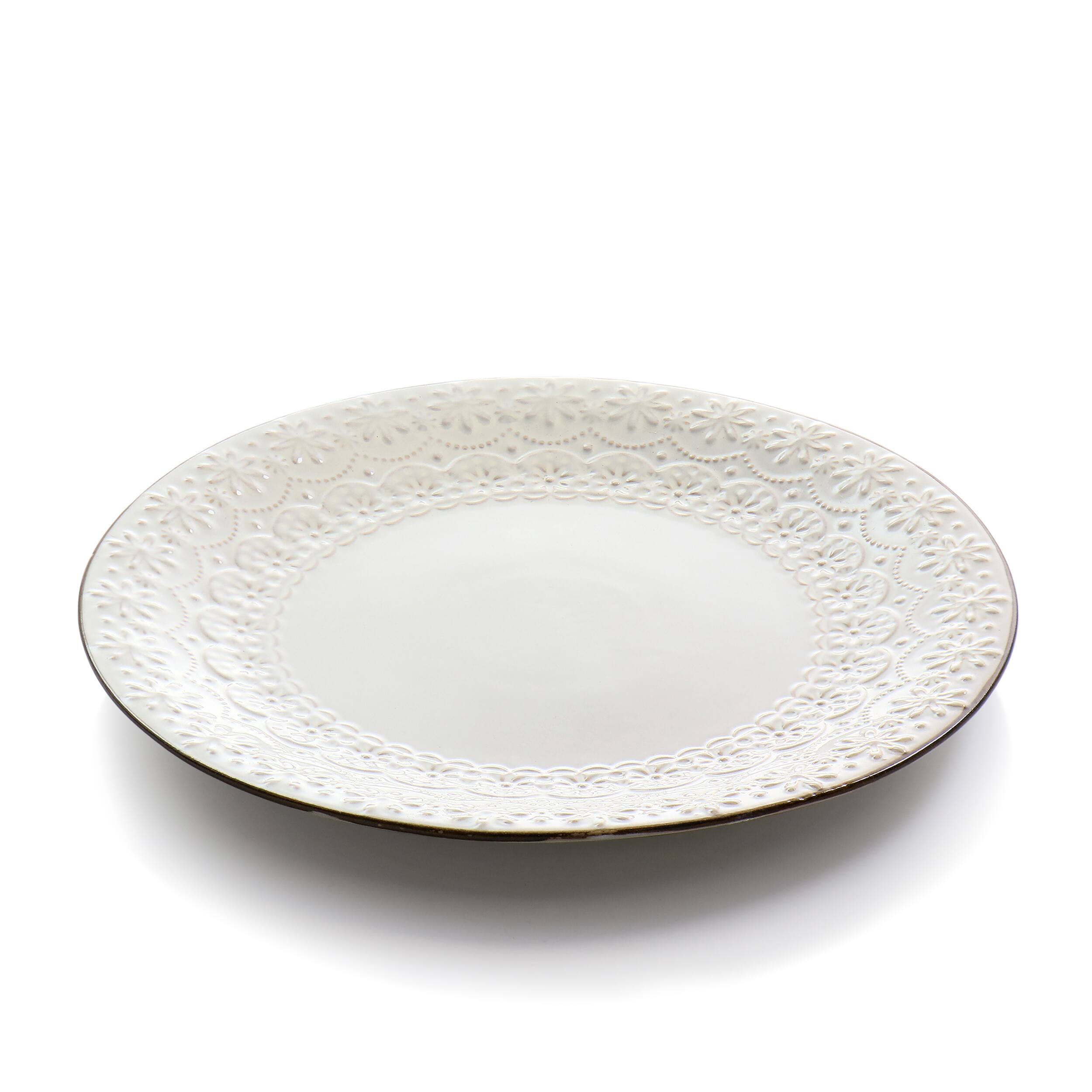 Alt View 2. Elama - Elama Countess 16 Piece Embossed Double Bowl Stoneware Dinnerware Set in Ivory - Ivory.