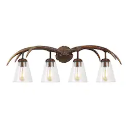 Jonathan Y - Wyatt 32.5" 4-Light Southwestern Bohemian Resin/Seeded Glass Faux Antler LED Vanity Light - Brown Wood Finish
