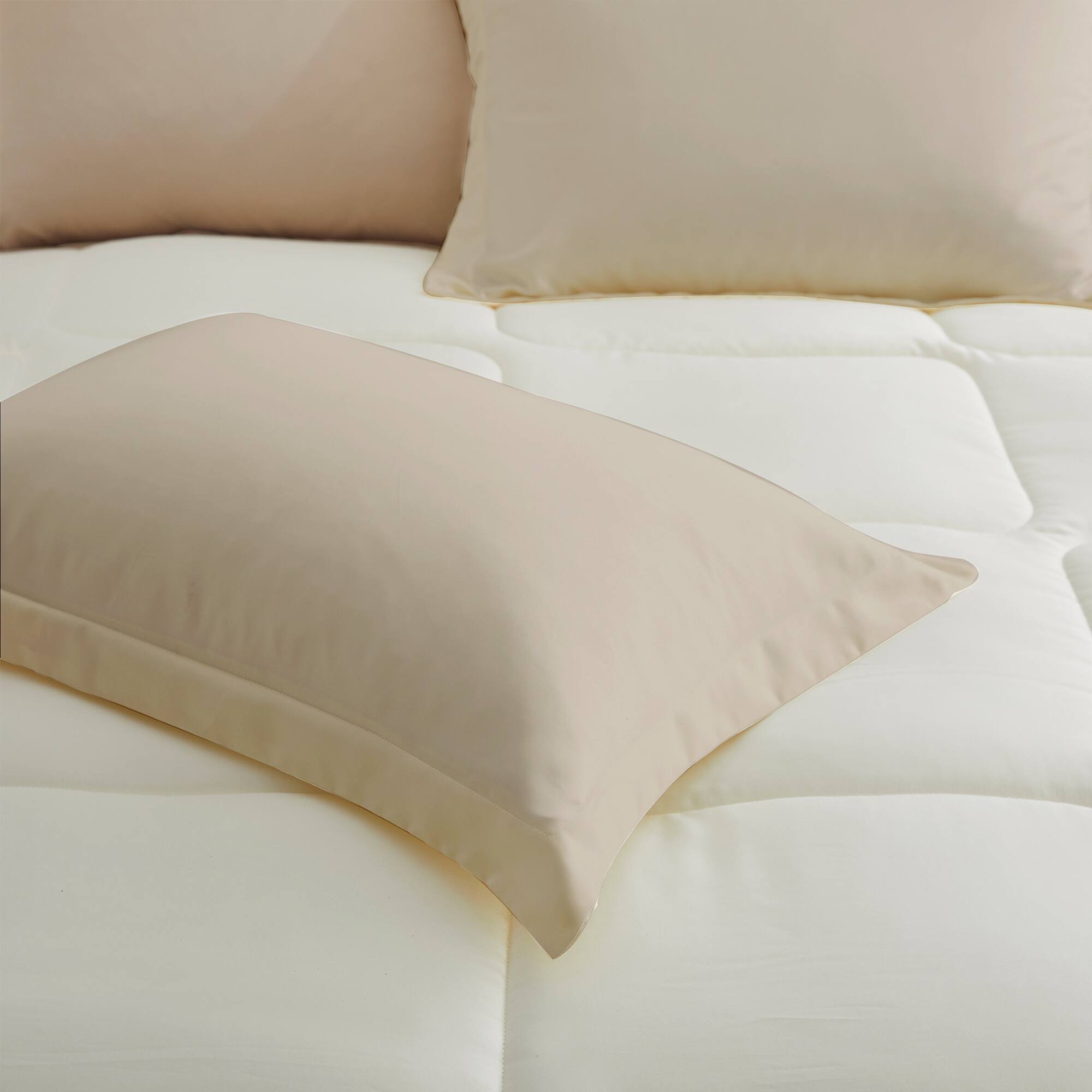 Angle. Peace Nest - Peace Nest Lightweight Cool-Touch Satin Comforter Sets with Pillowcases - Light Taupe.
