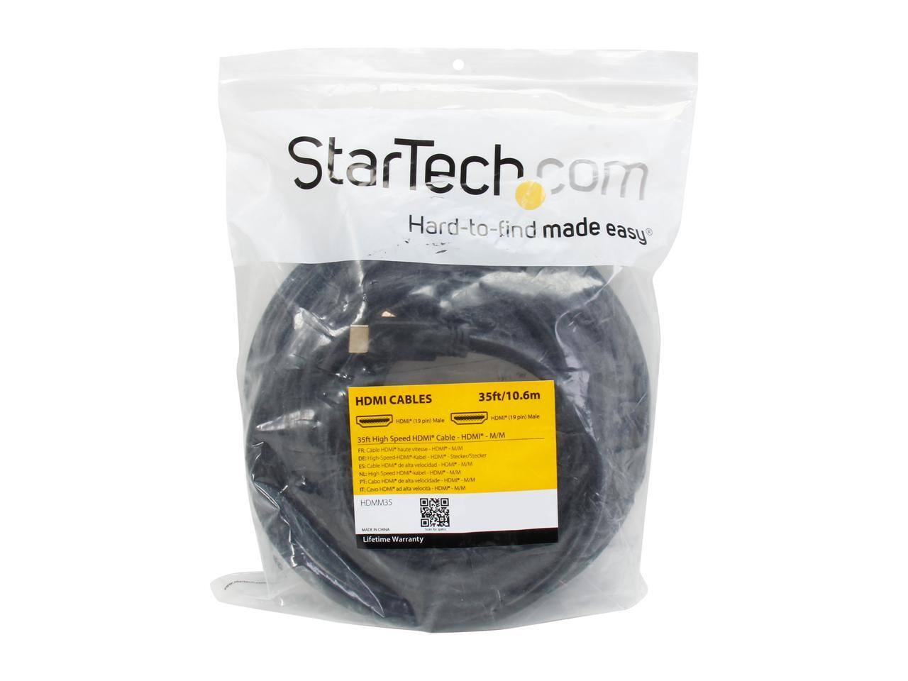 StarTech.com  
Hard-to-find made easy  

HDMI CABLES  
35ft/10.6m  

HDMI Male to HDMI Male  
35ft High Speed HDMI Cable - HDMI M/M  

Lifetime Warranty