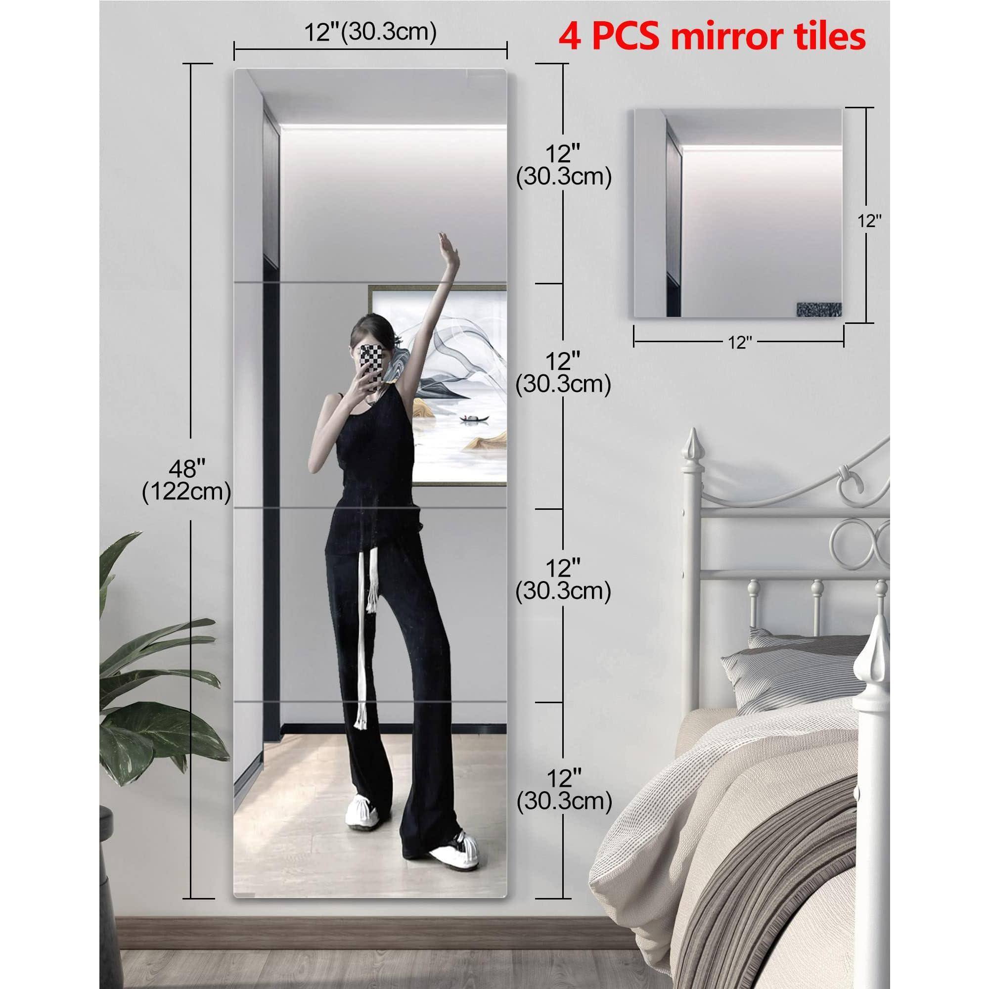 4 PCS mirror tiles

12" (30.3cm) x 12" (30.3cm)

48" (122cm) x 12" (30.3cm)