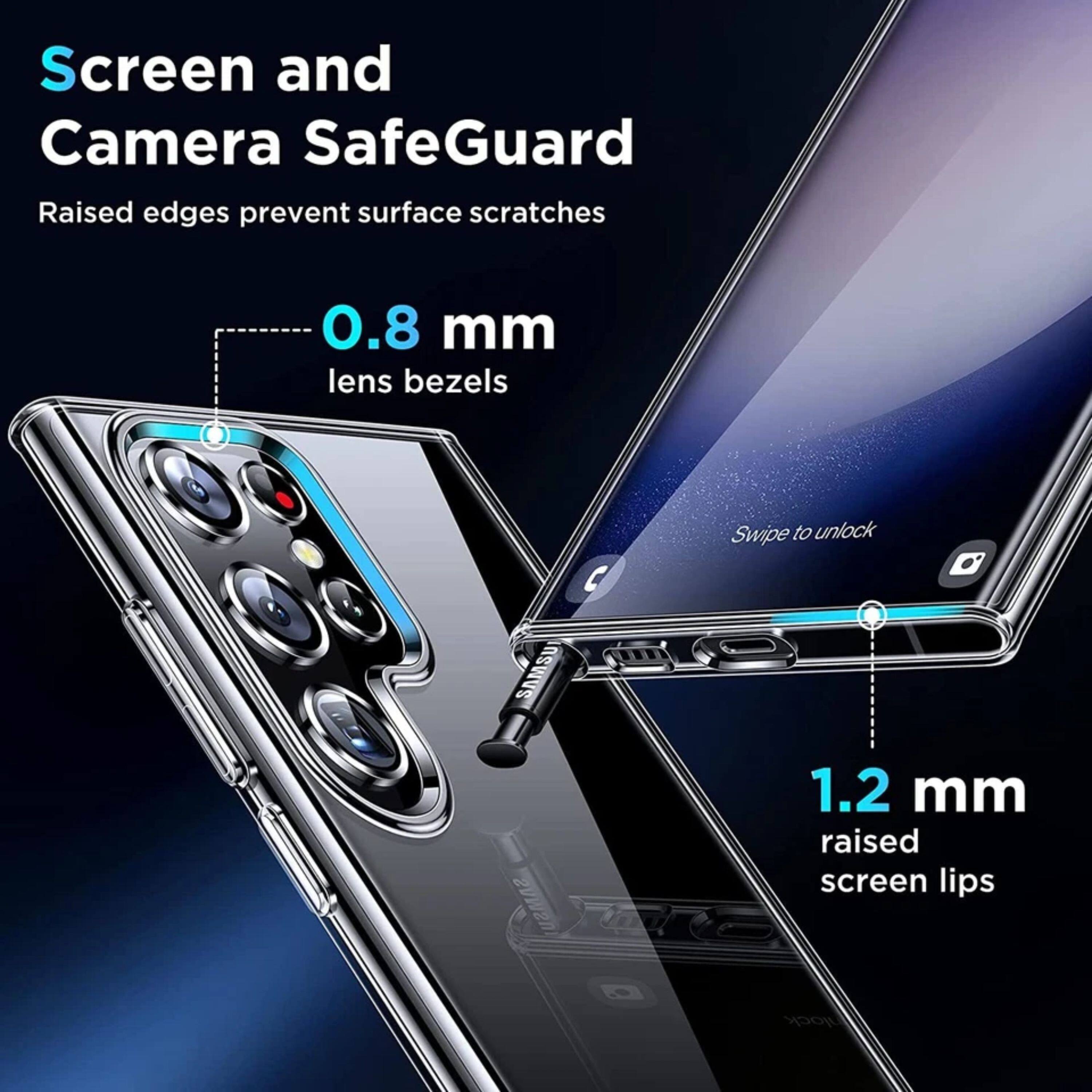 Screen and Camera SafeGuard  
Raised edges prevent surface scratches  
0.8 mm lens bezels  
1.2 mm raised screen lips