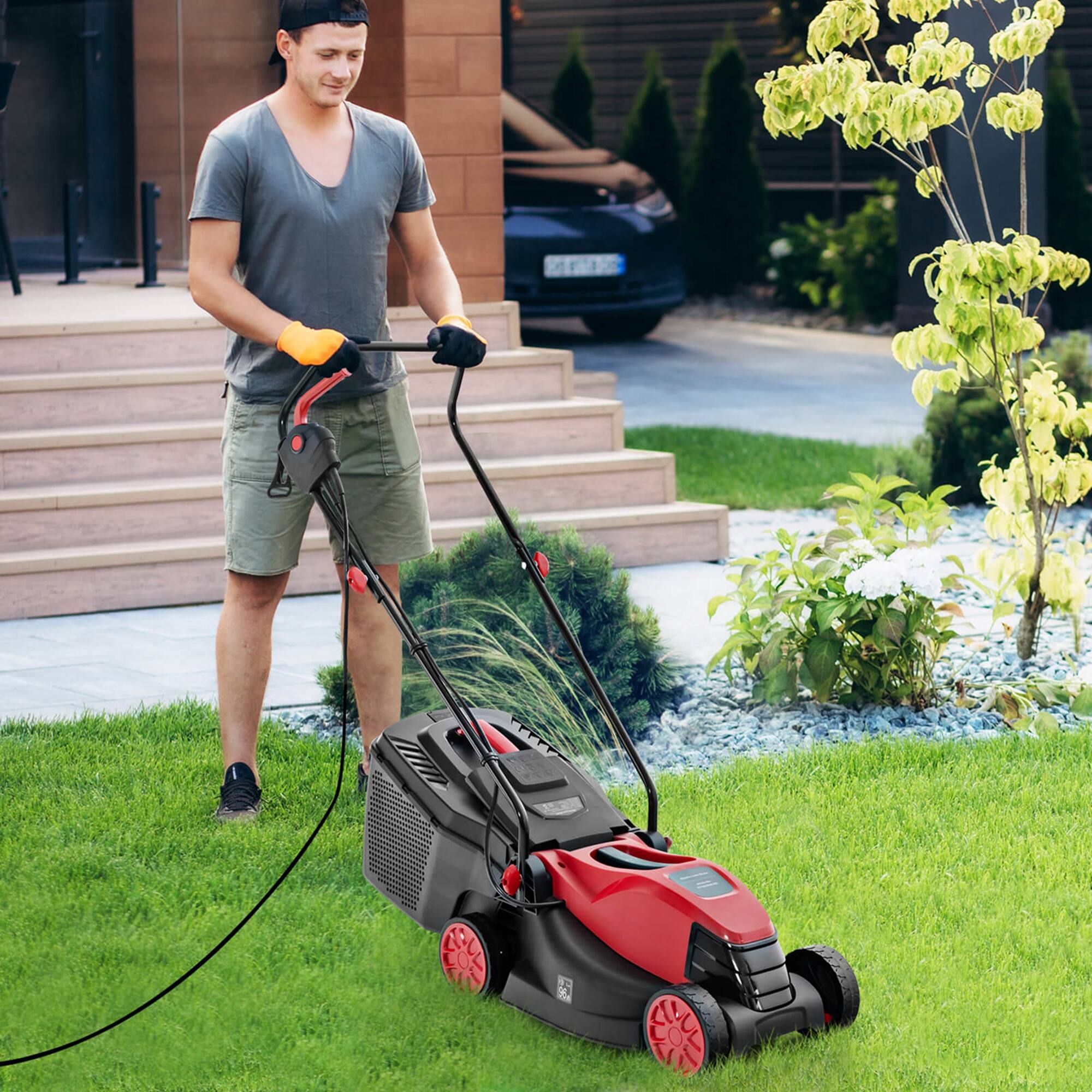Alt View 1. Costway - Costway Electric Corded Lawn Mower 12-AMP 14-Inch Walk-Behind Lawnmower with Collection Box - Black, Red.