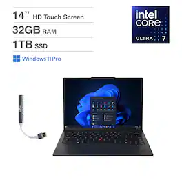 Lenovo - ThinkPad X1 Carbon Laptop 14.0 WUXGA (Intel Ultra 7 155U, 32GB LPDDR5X, 1TB PCIe SSD, Win 11 Pro) w/USB Hub - Black