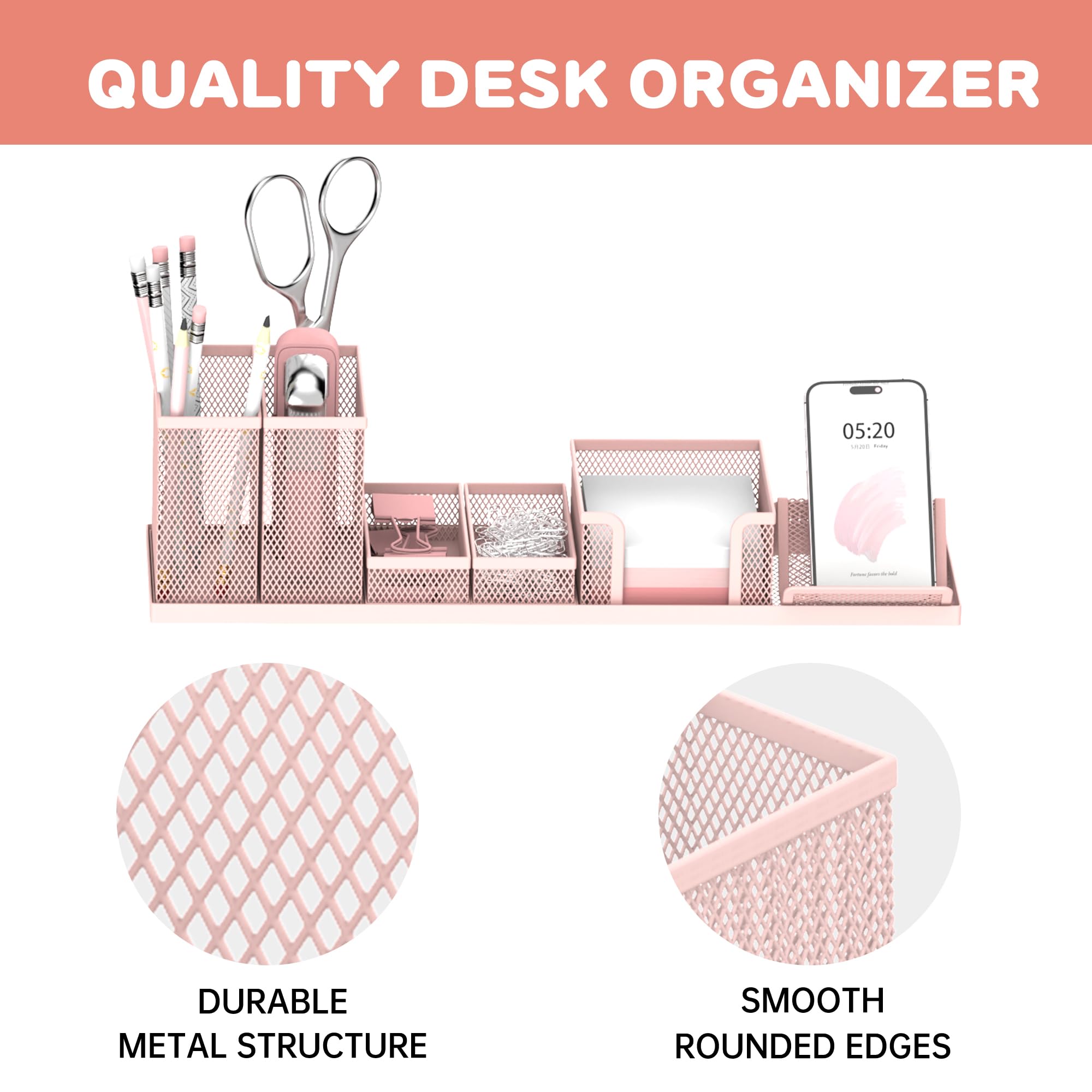 QUALITY DESK ORGANIZER

DURABLE METAL STRUCTURE

SMOOTH ROUNDED EDGES