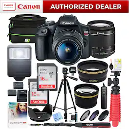 Canon - T7 EOS Rebel DSLR Camera EF-S 18-55mm f/3.5-5.6 IS II Lens 16GB Memory x2 Bundle