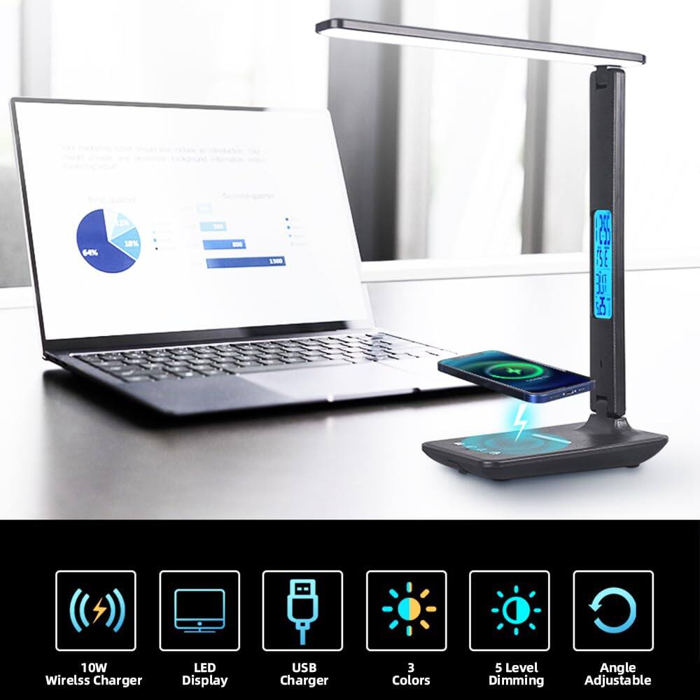 64% 18% -0 1 E 3E 39 15 10W Wireless Charger LED Display USB Charger 3 Colors 5 Level Dimming Angle Adjustable