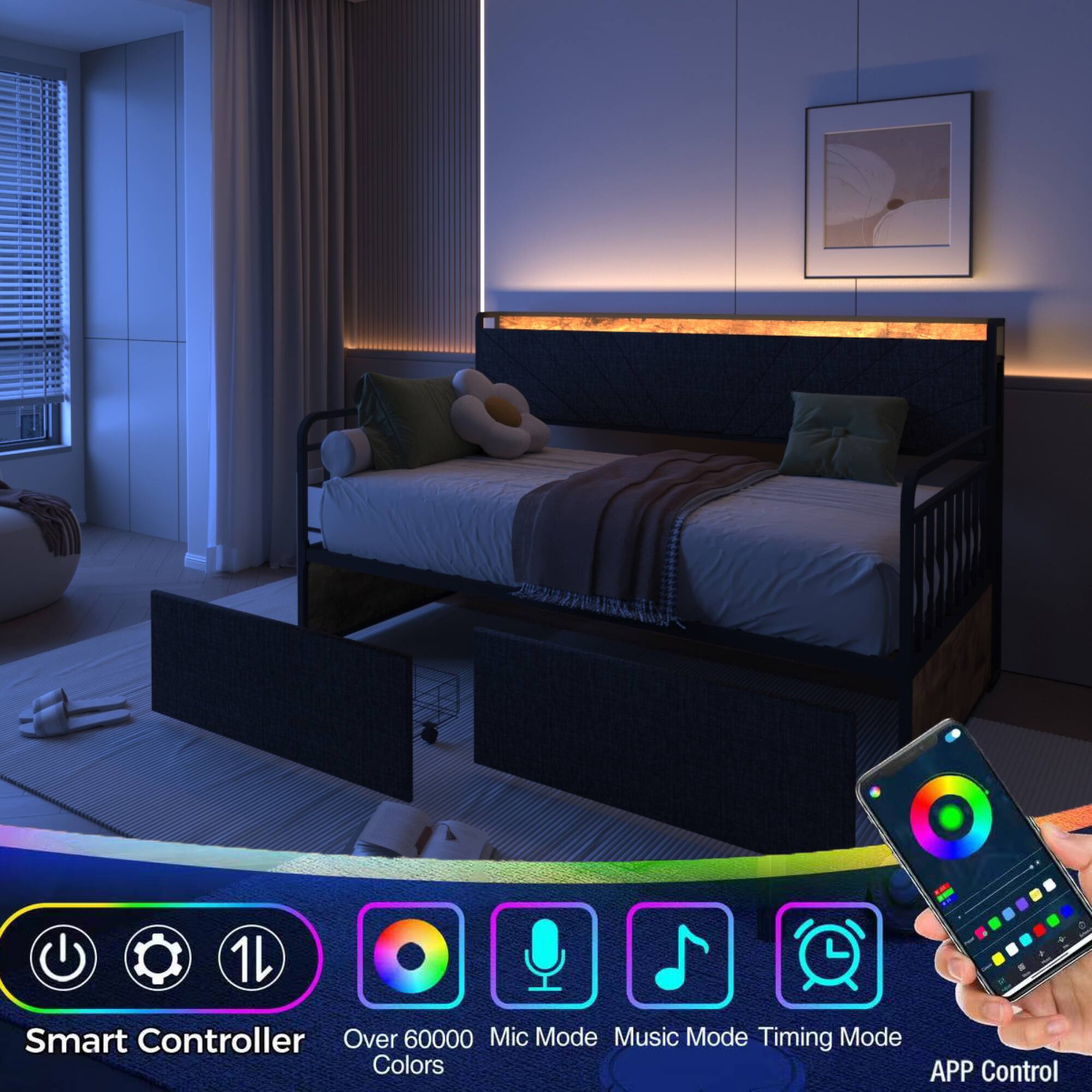 1L - Smart Controller  
Over 60000 Colors  
Mic Mode  
Music Mode  
Timing Mode  
APP Control