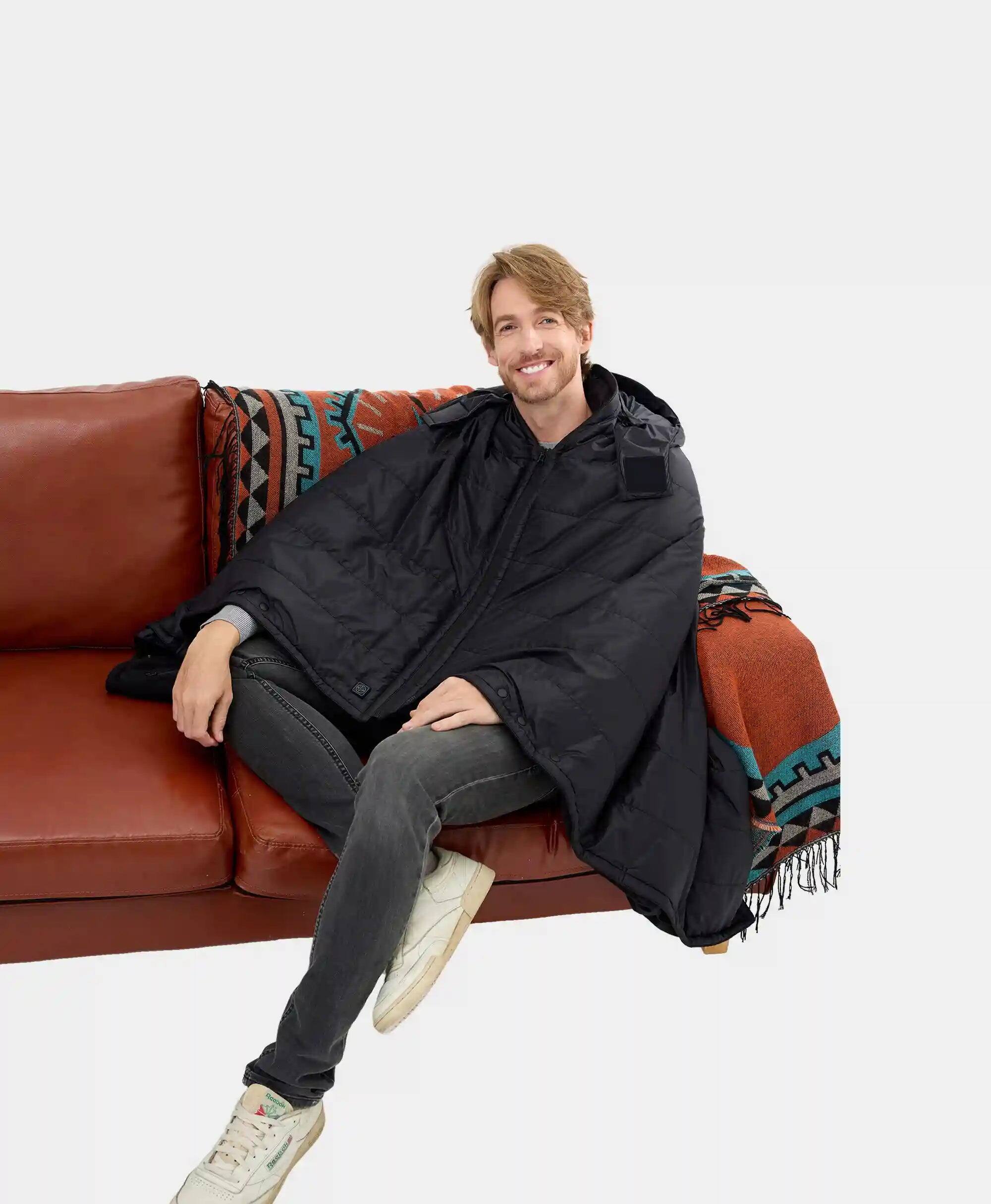 Alt View 1. ororo - Heated Dual Control Poncho Blanket - Black.