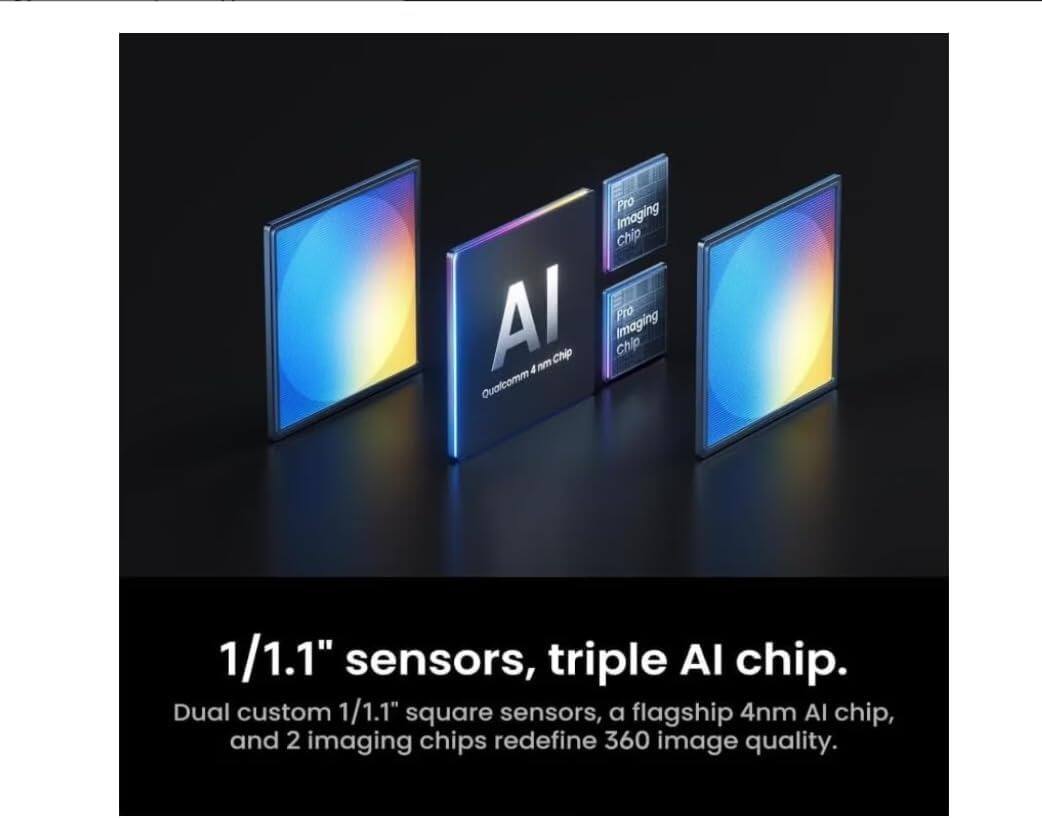 Pro Imaging Chip Al Pro Imaging Chip Chip 4 nm Qualcomm

1/1.1" sensors, triple AI chip. Dual custom 1/1.1" square sensors, a flagship 4nm AI chip, and 2 imaging chips redefine 360 image quality.