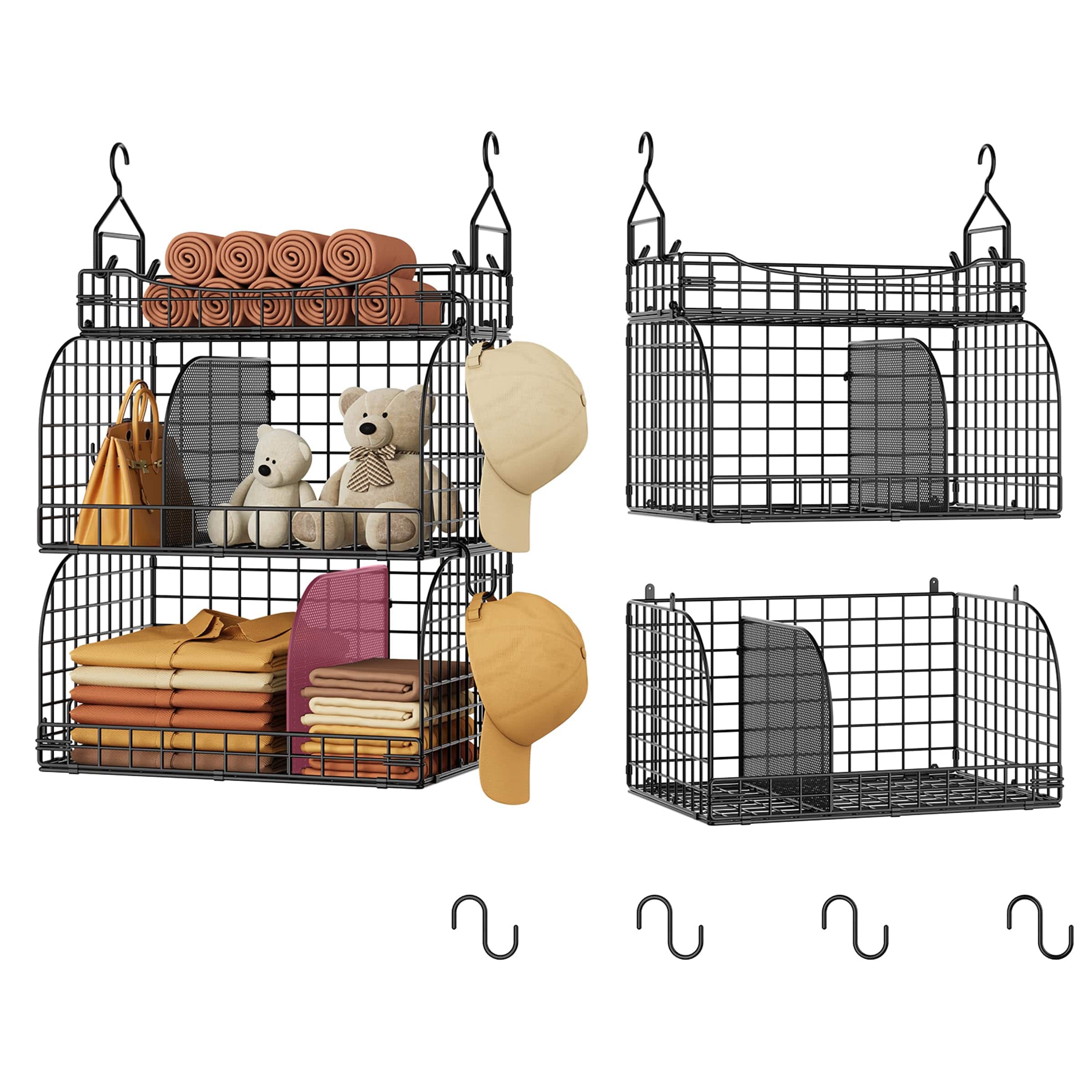 Dazzling Pops - SWTYMIKI Hanging Closet Organizer Storage - 4 Tier Metal Stackable Hanging Closet Shelves with Dividers and - Black 3-Tier