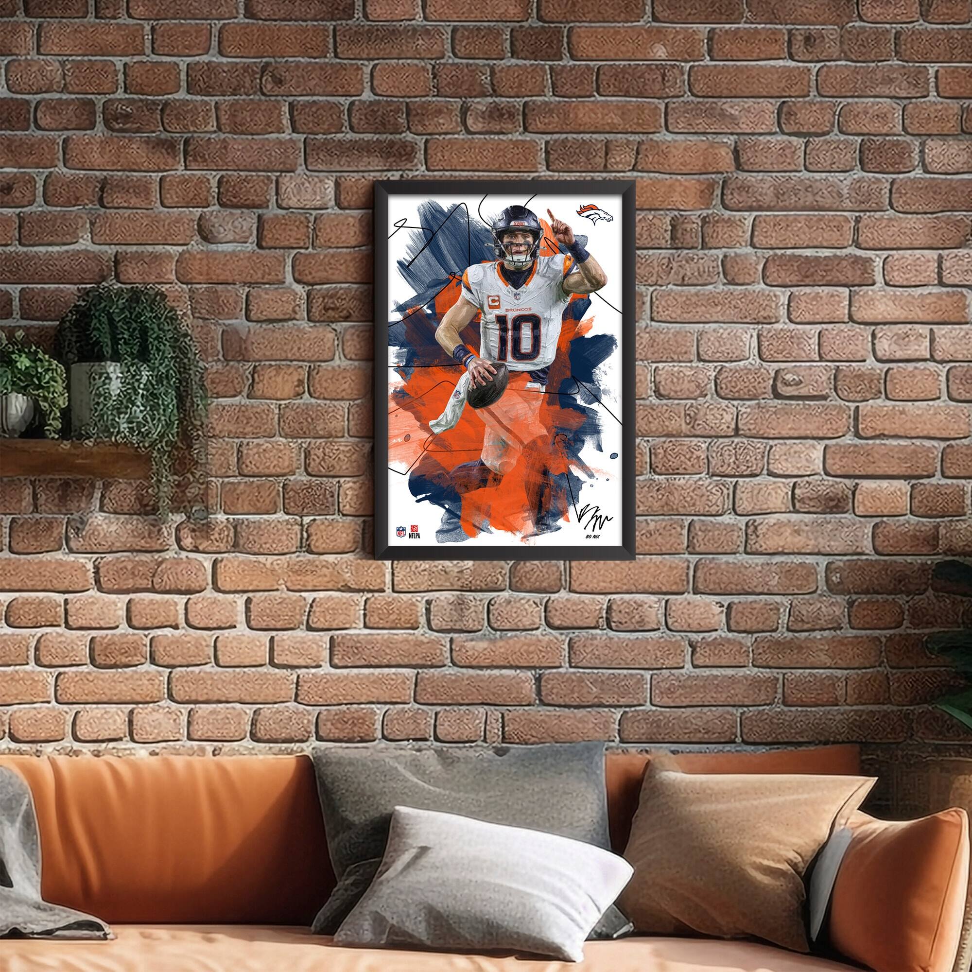 Alt View 1. Sporticulture - Bo Nix 14" x 20" Brush Stroke Player Framed Art Print - Multicolor.