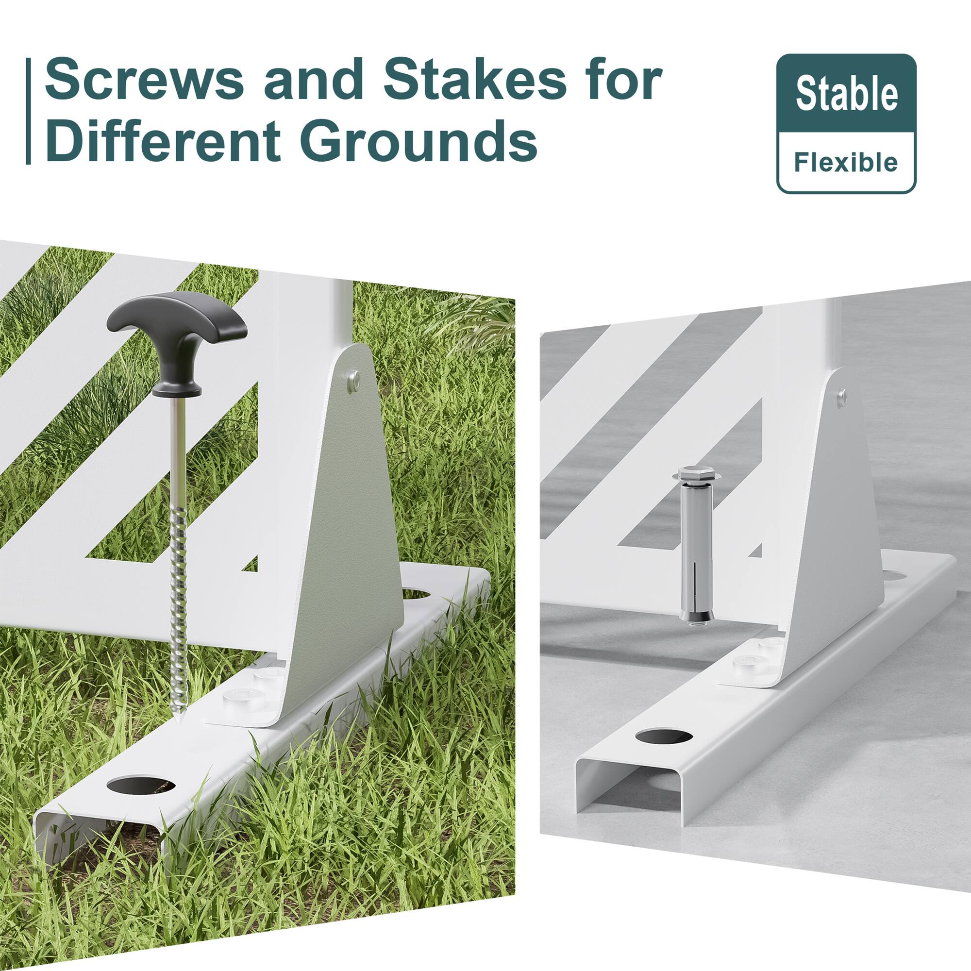 Screws and Stakes for Different Grounds

Stable
Flexible