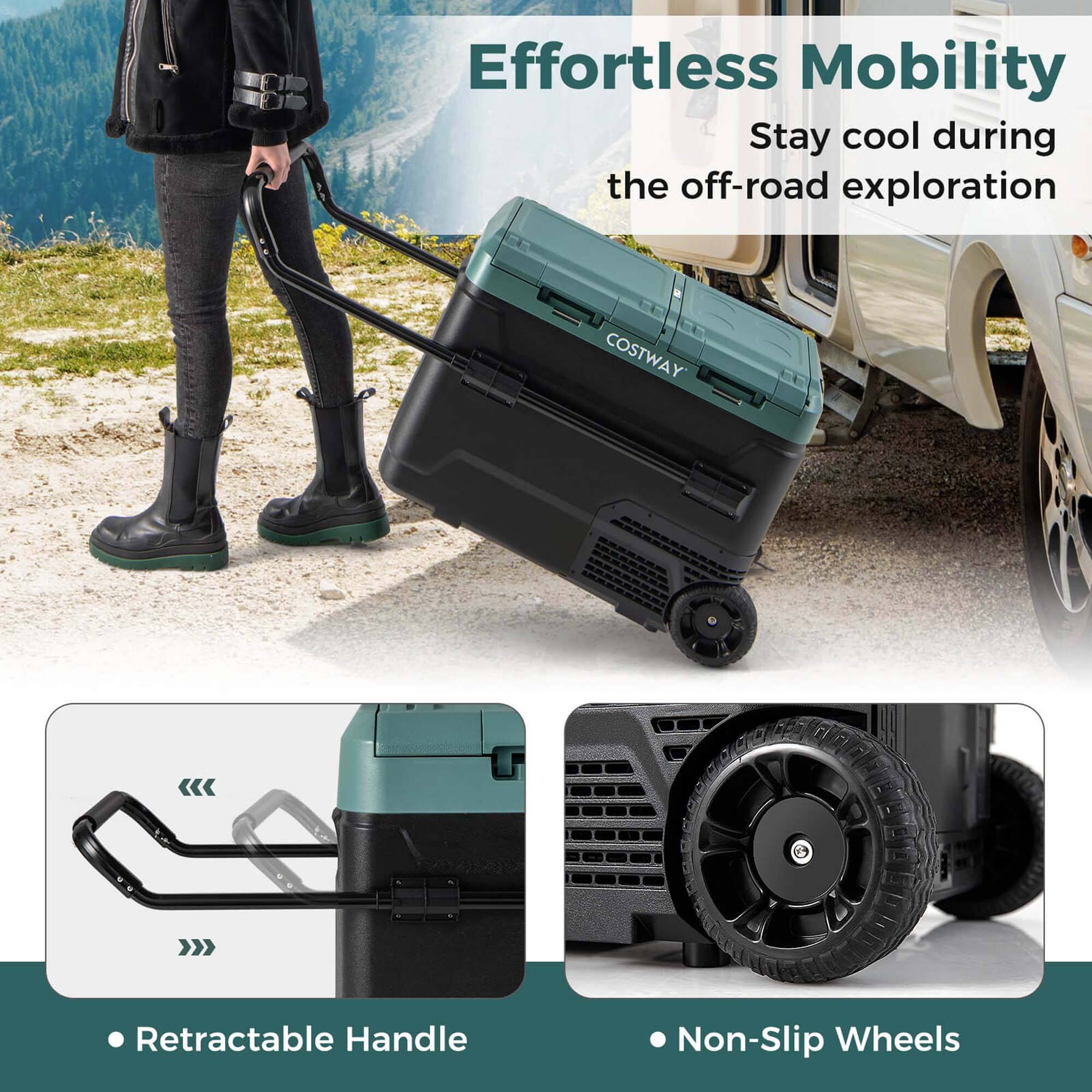 Effortless Mobility: Stay cool during the off-road exploration with Costway. Featuring a retractable handle and non-slip wheels.