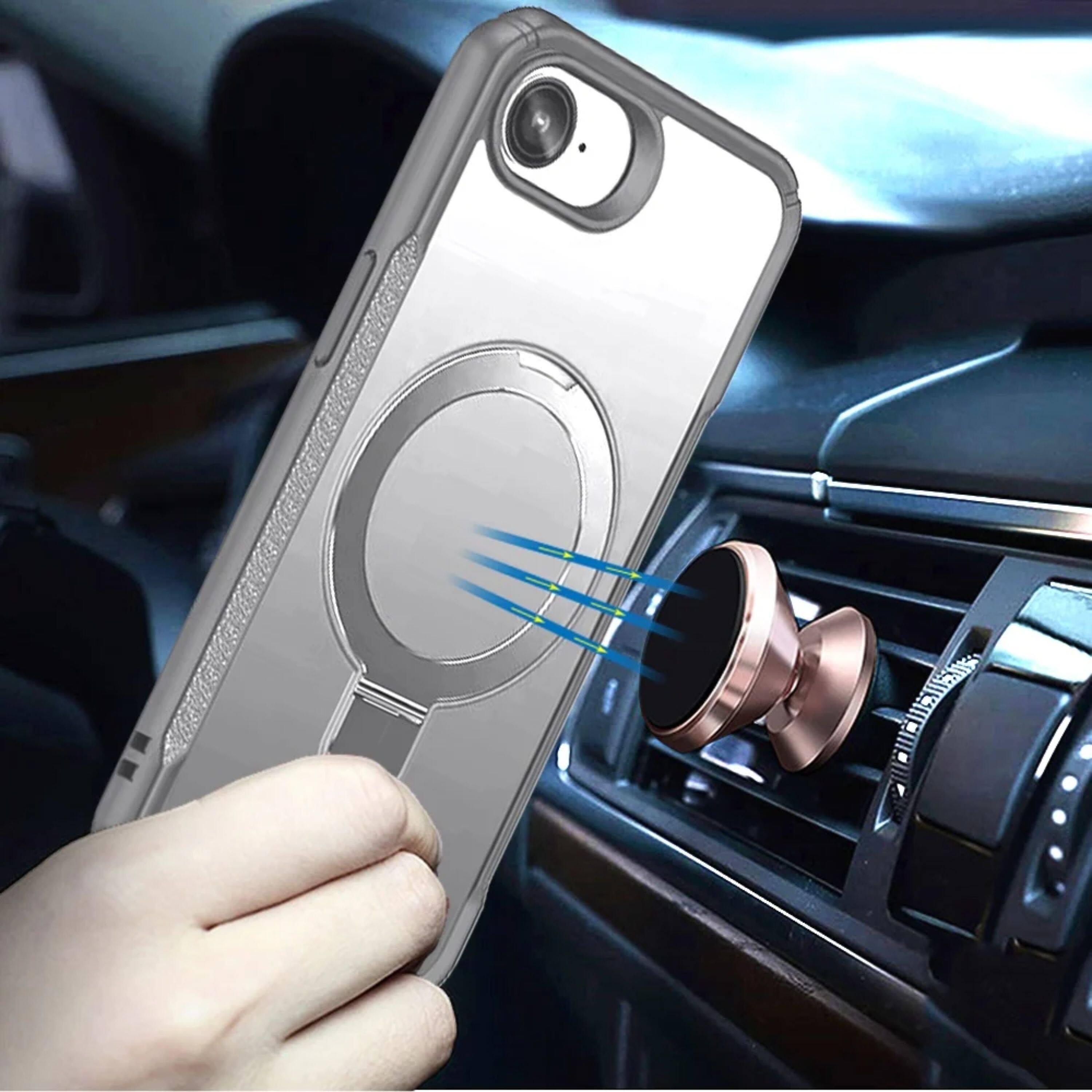 Left. Kitcheniva - Matte Hybrid Magnetic Circle Stand Phone Case With Tempered Glass For iPhone 16e/17e Gray - Gray.