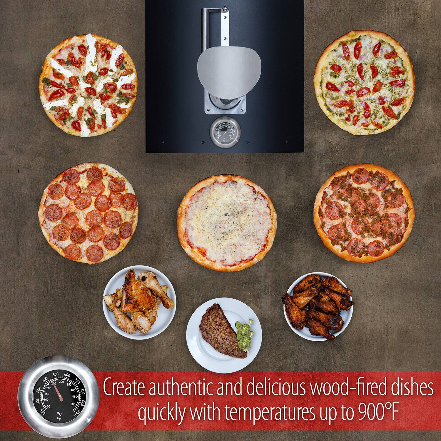 Create authentic and delicious wood-fired dishes quickly with temperatures up to 900°F