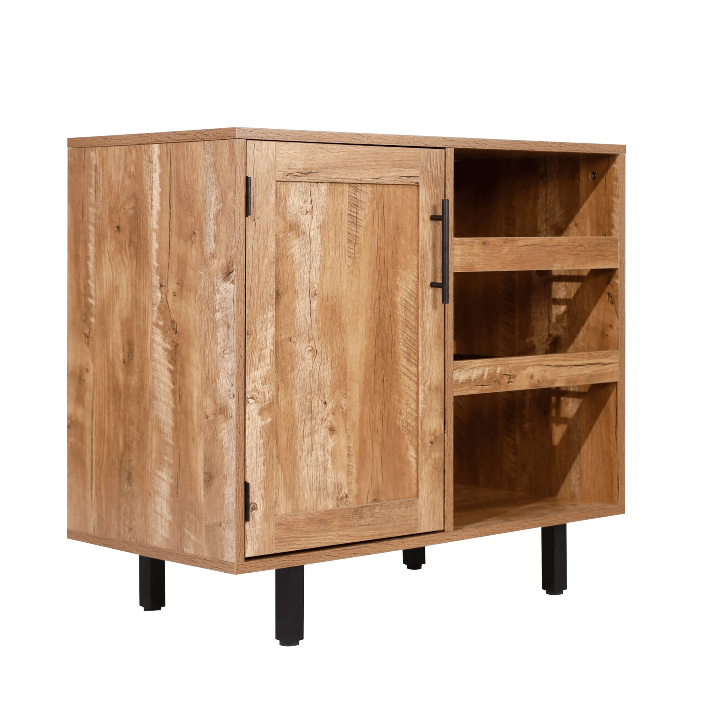 Alt View 1. Emma + Oliver - Classic Sideboard and Bar Cabinet with Open and Closed Storage - Light Brown.