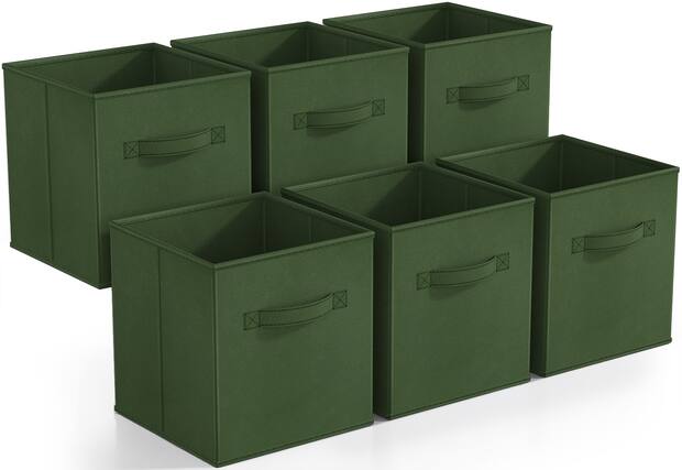 Front. Sorbus - Sorbus Foldable Storage Cubes - 6 Fabric Baskets for Organizing Pantry, Closet, Shelf, Nursery, Playroom, Toy Box, Cubby - Dark Green.