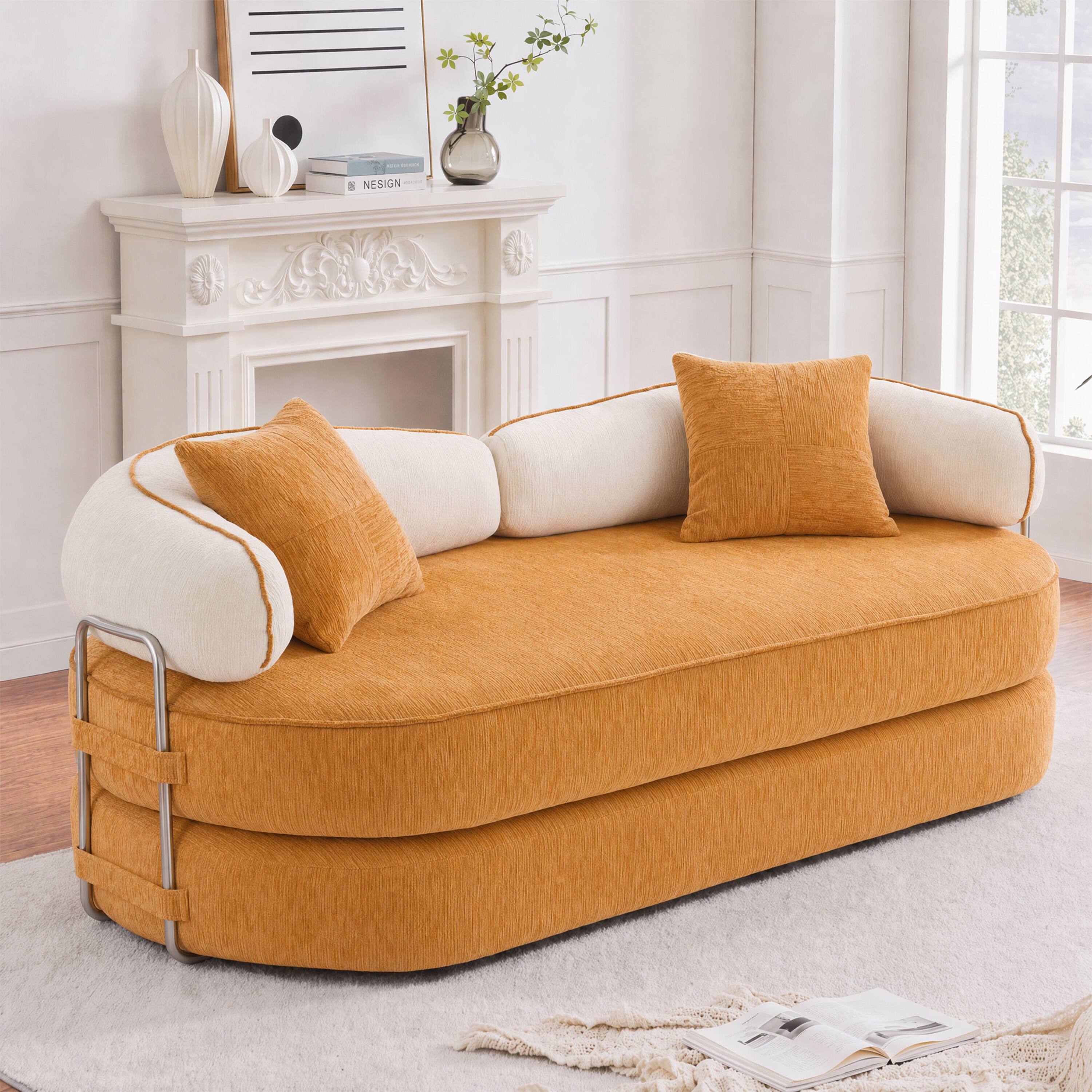 Alt View 8. Vipbear - Curved Loveseat with 4 Pillows, Modern Boneless Couch, Convertible Sleeper Sofa Bed - orange.