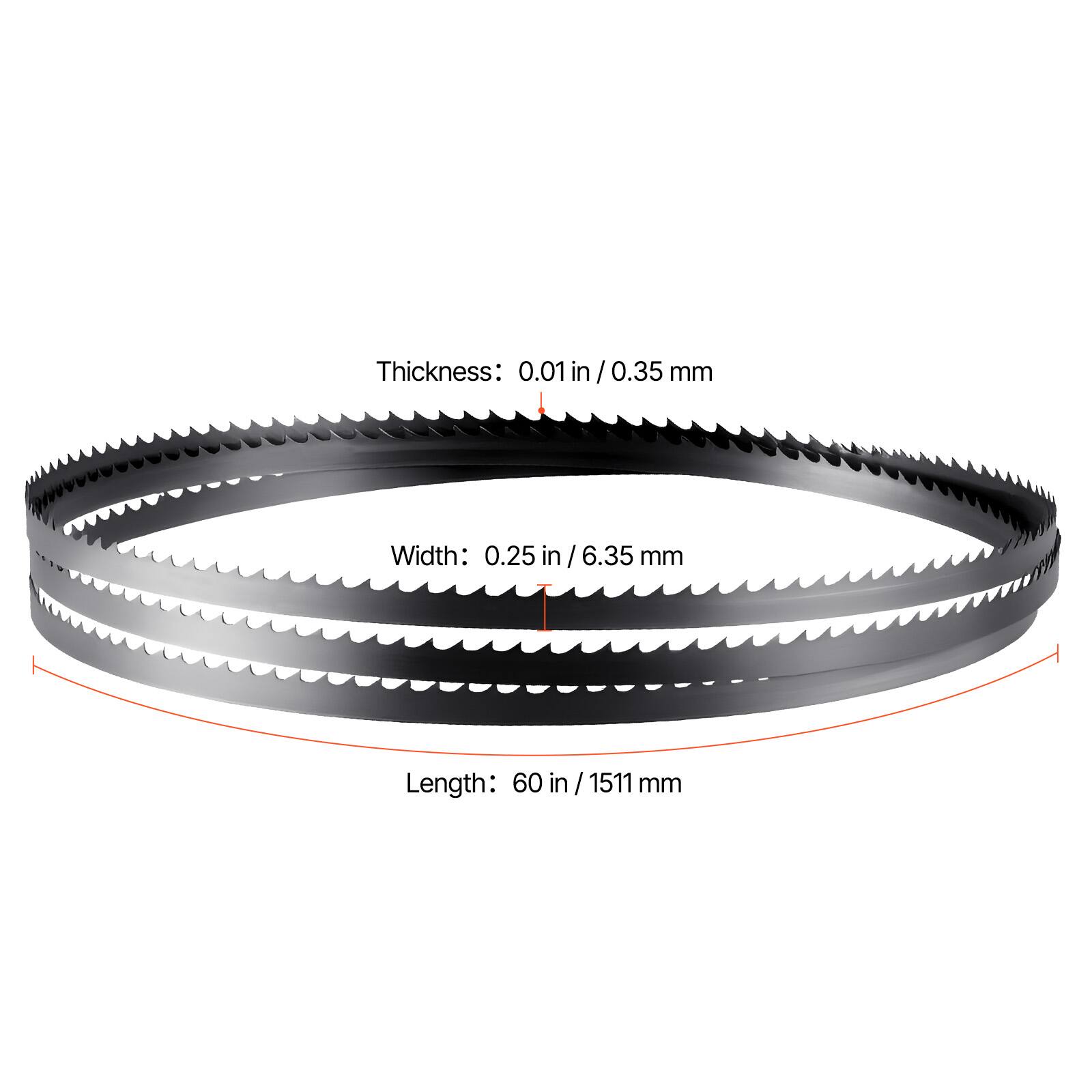 Thickness: 0.01 in / 0.35 mm  
Width: 0.25 in / 6.35 mm  
Length: 60 in / 1511 mm