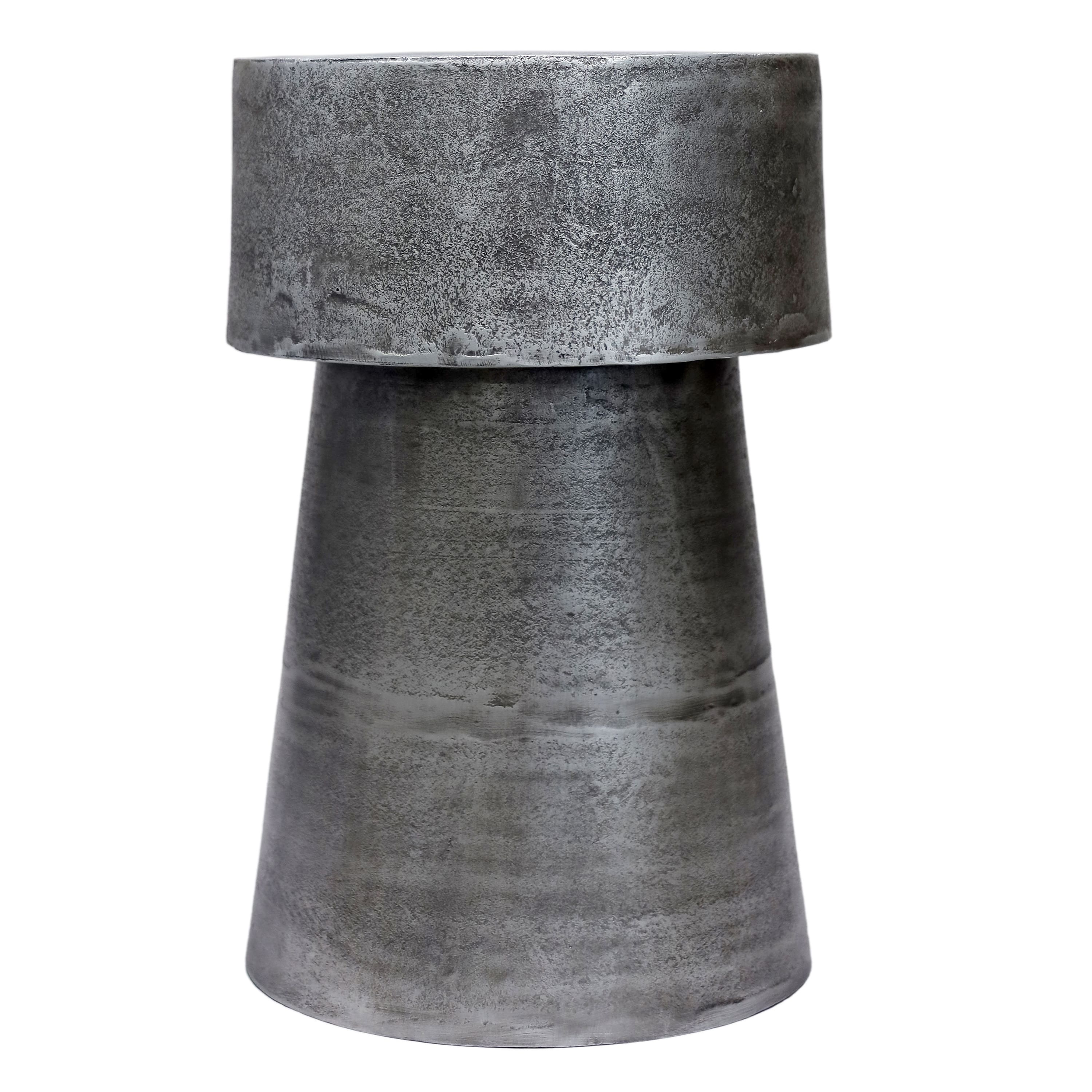 Manhattan Lane - Vintage Accent Side Table, 15.5 Inch Round, Cast Aluminum Drum Base - Antique Silver